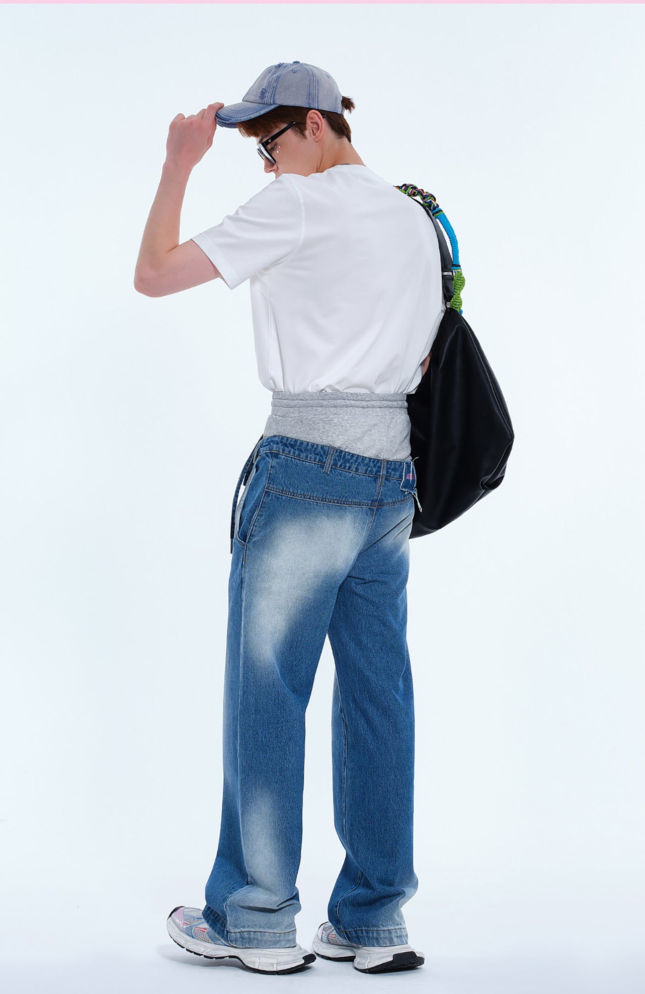 TIWILLTANG Layered Sweatband Washed Denim Pants