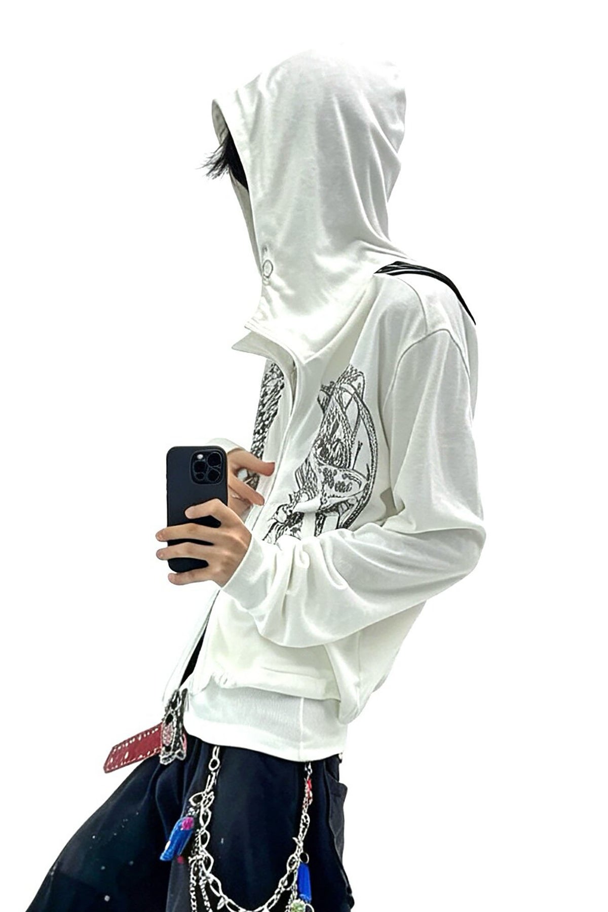 SAXGENWON Dreamcore Thorn Full-Print Zip-Up Hoodie