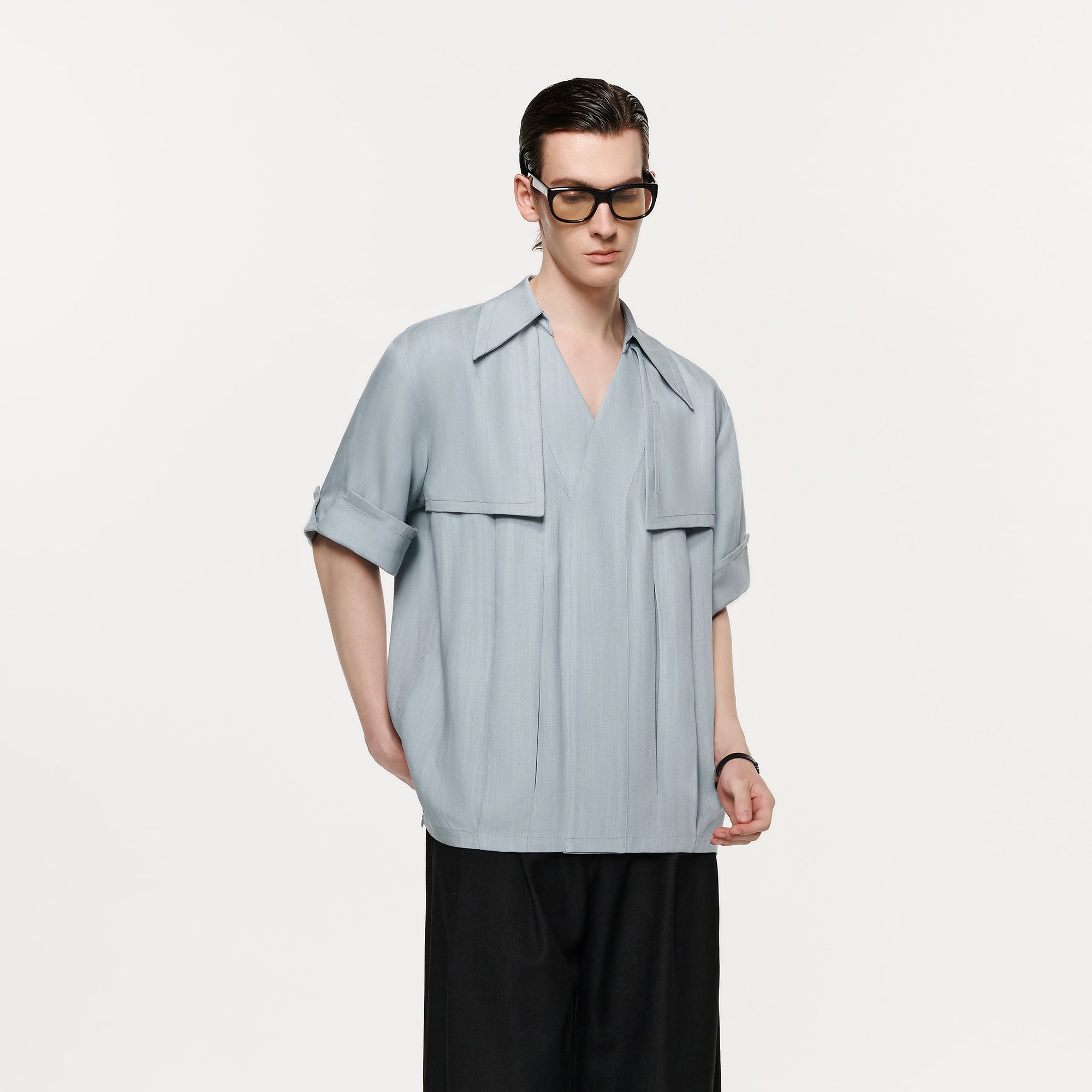 TIWILLTANG Layered Lapel Half Shirt