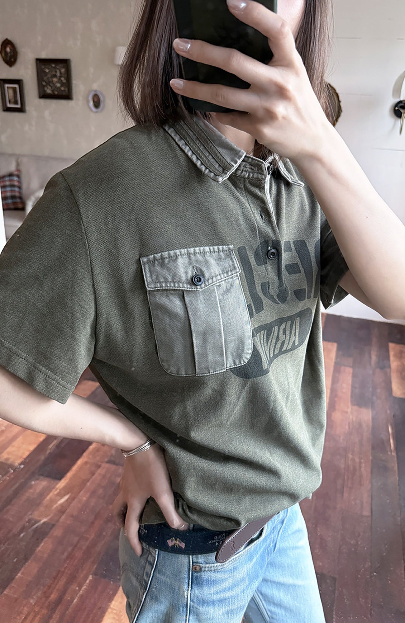 TRECLUB Faded Military LOGO Polo T-Shirt