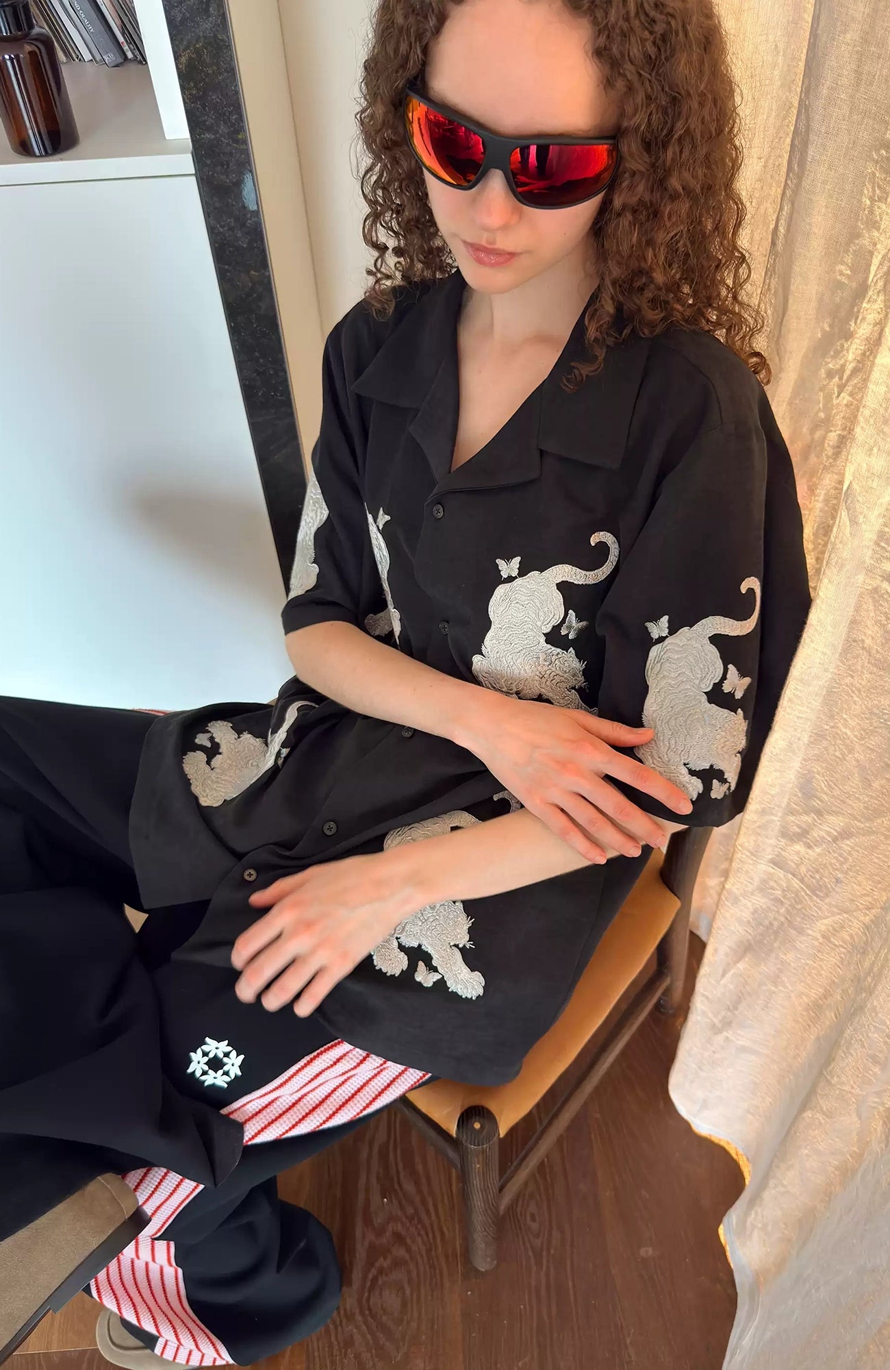 MIICHOUS Tiger Butterfly Embroidered Satin Half Shirt, premium urban and streetwear designers apparel on PROJECTISR.com, MIICHOUS