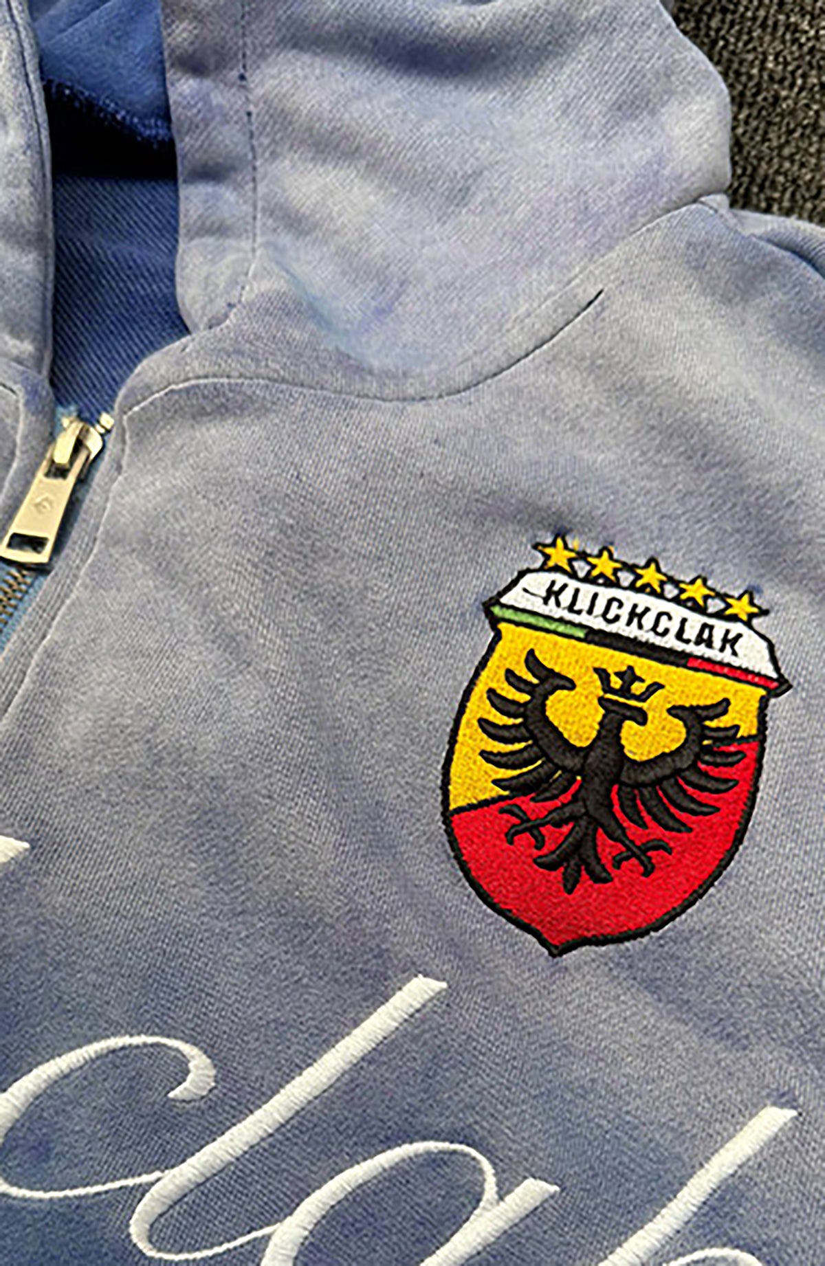 KLICK CLAK Washed Embroidered Zip-Up Hoodie