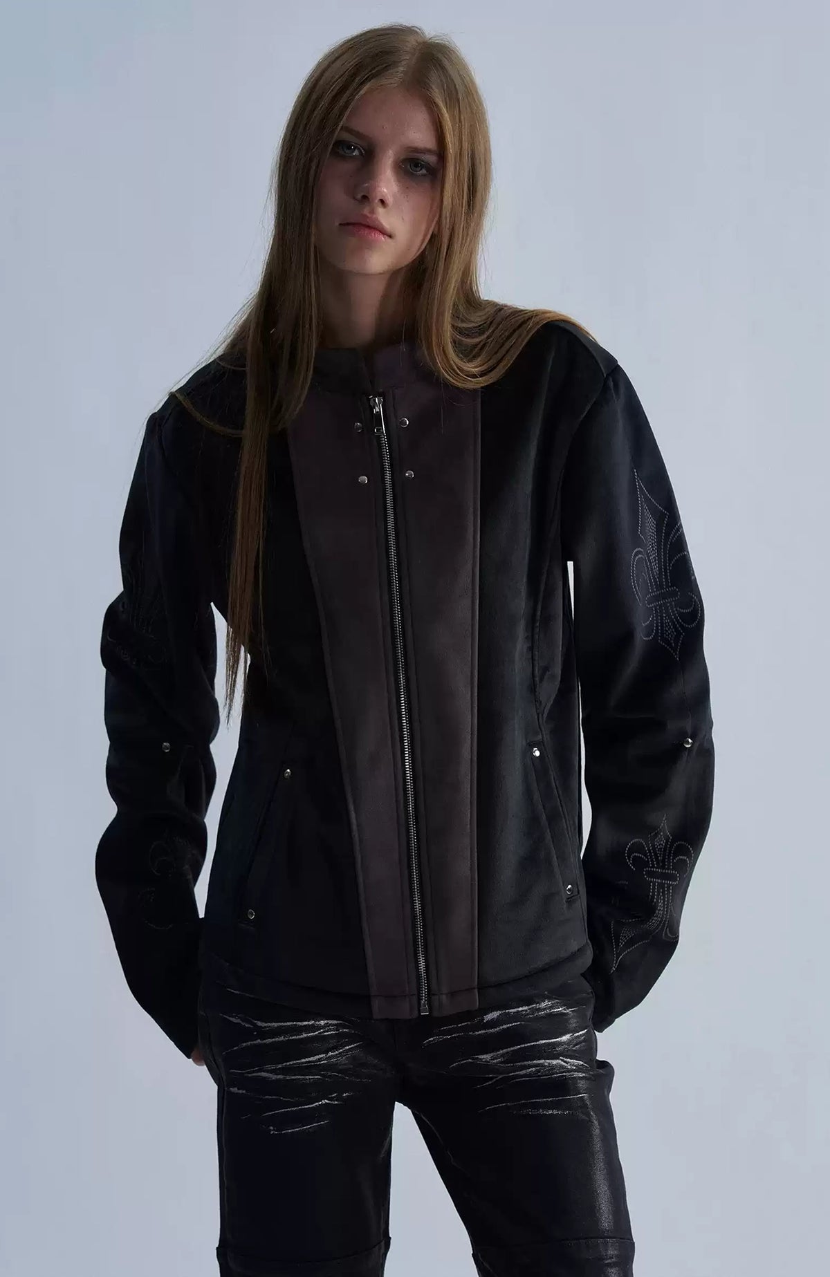 PAIKI Iris Totem Spliced Suede Fitted Jacket