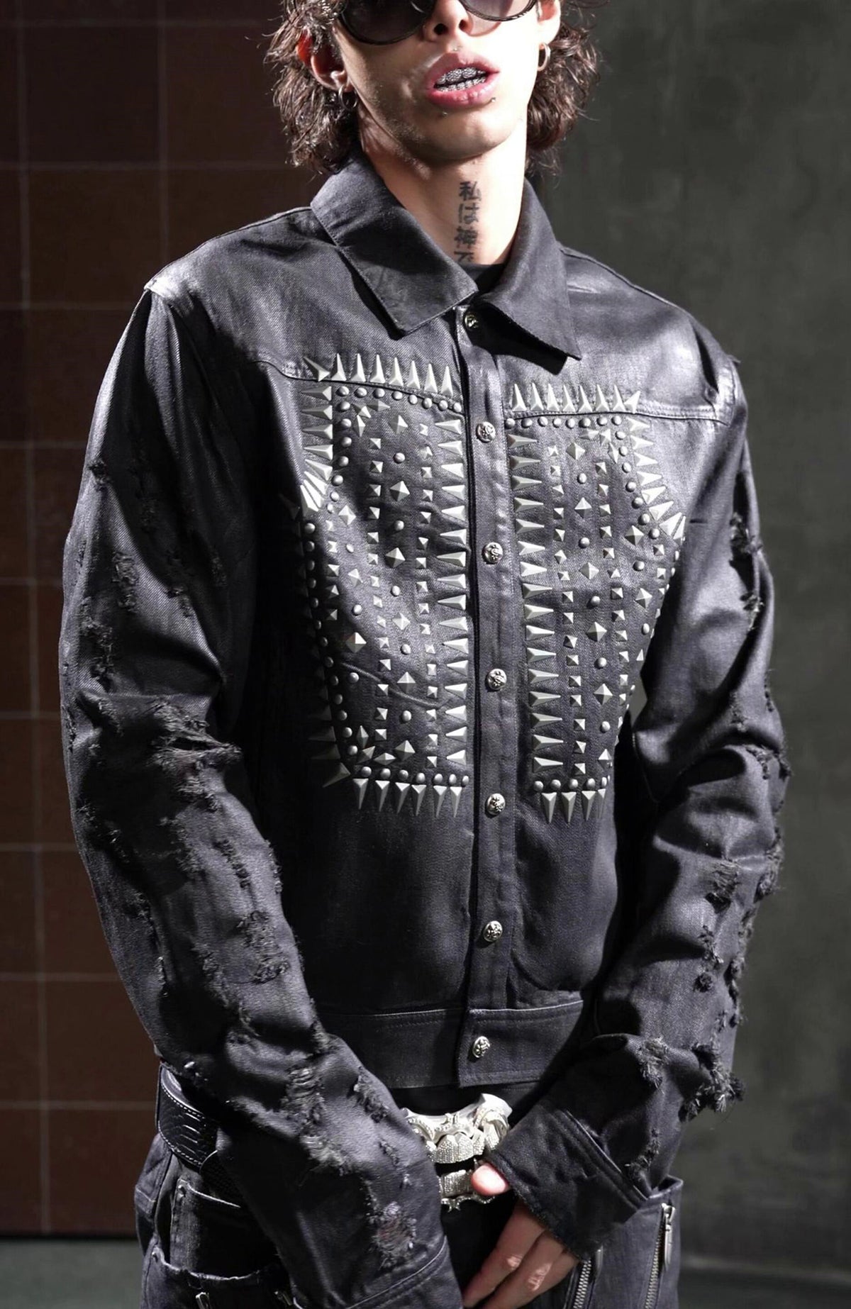 DND4DES Distressed Washed Studded Denim Jacket