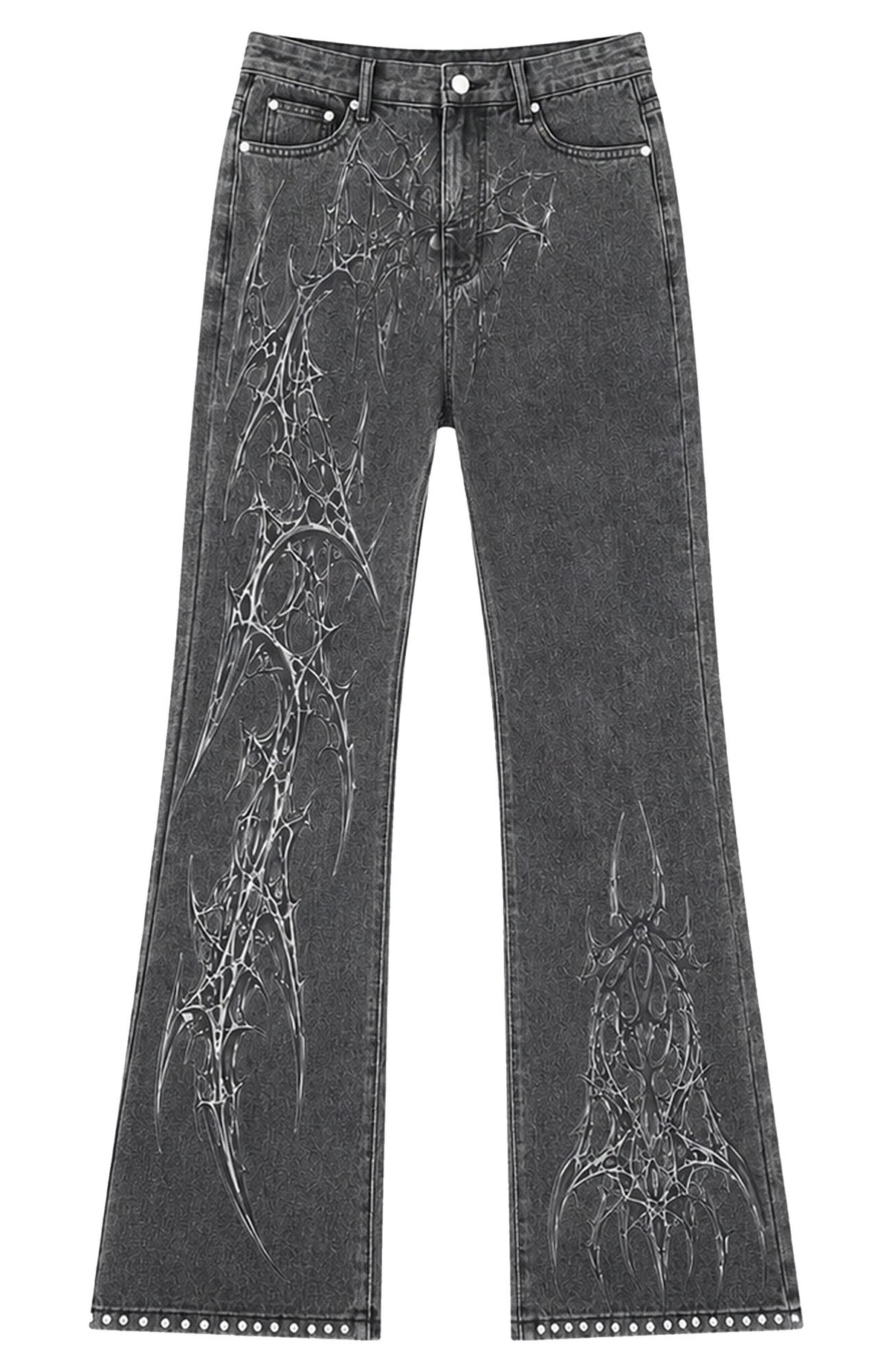 PAIKI Studded Washed Straight-Leg Jeans