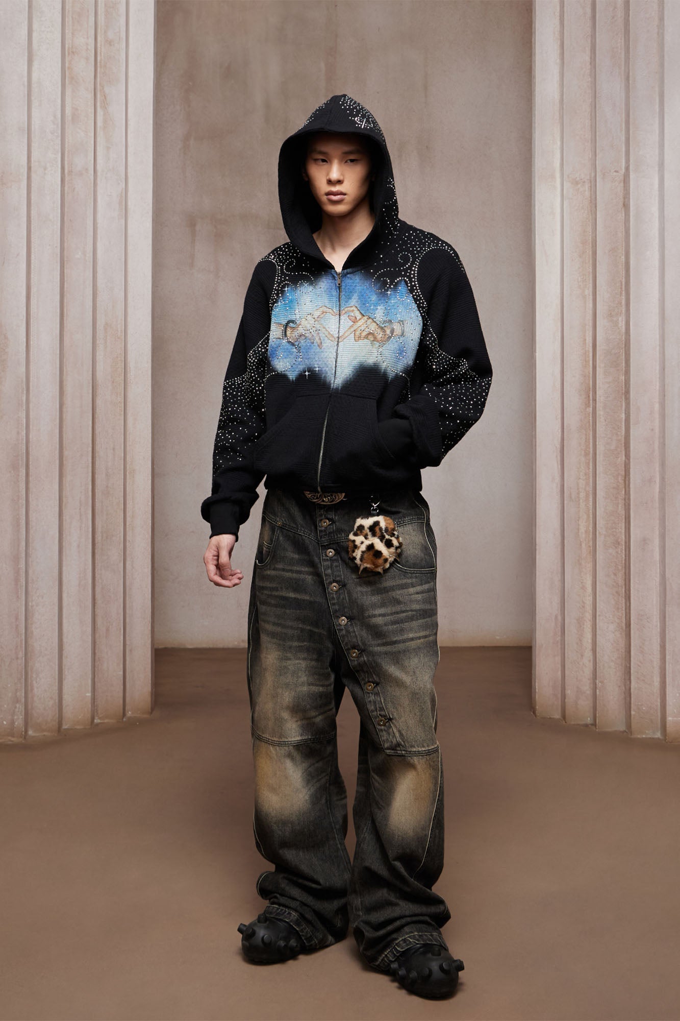 トップス DND4DES HOT DIAMOND WASHED ZIP UP HOODIE DND4DES Diamond Distressed Zip-Up Hoodie