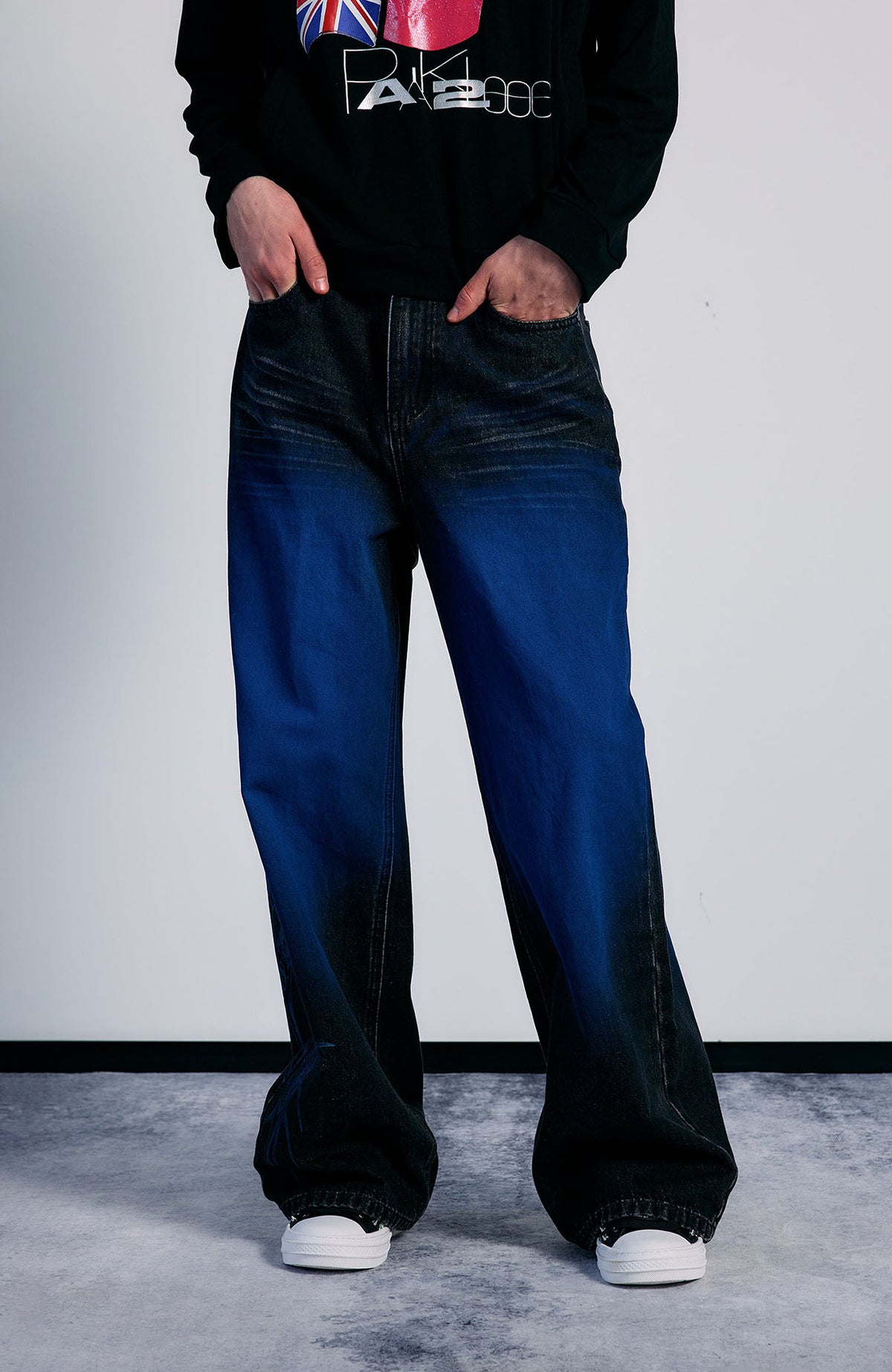 PAIKI Washed Flame Totem Baggy Straight-Leg Jeans
