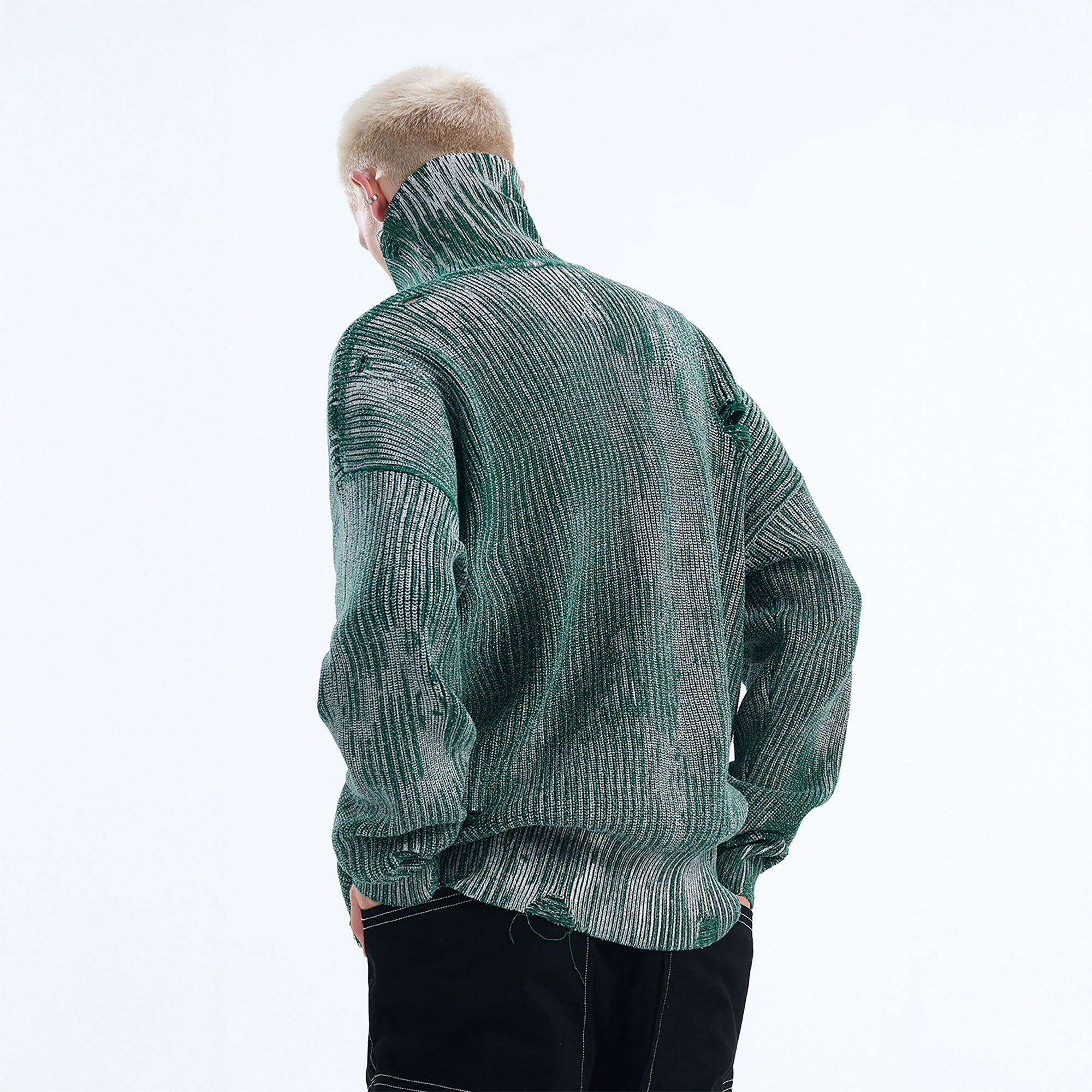 TIWILLTANG Distressed Foil High-Neck Sweater