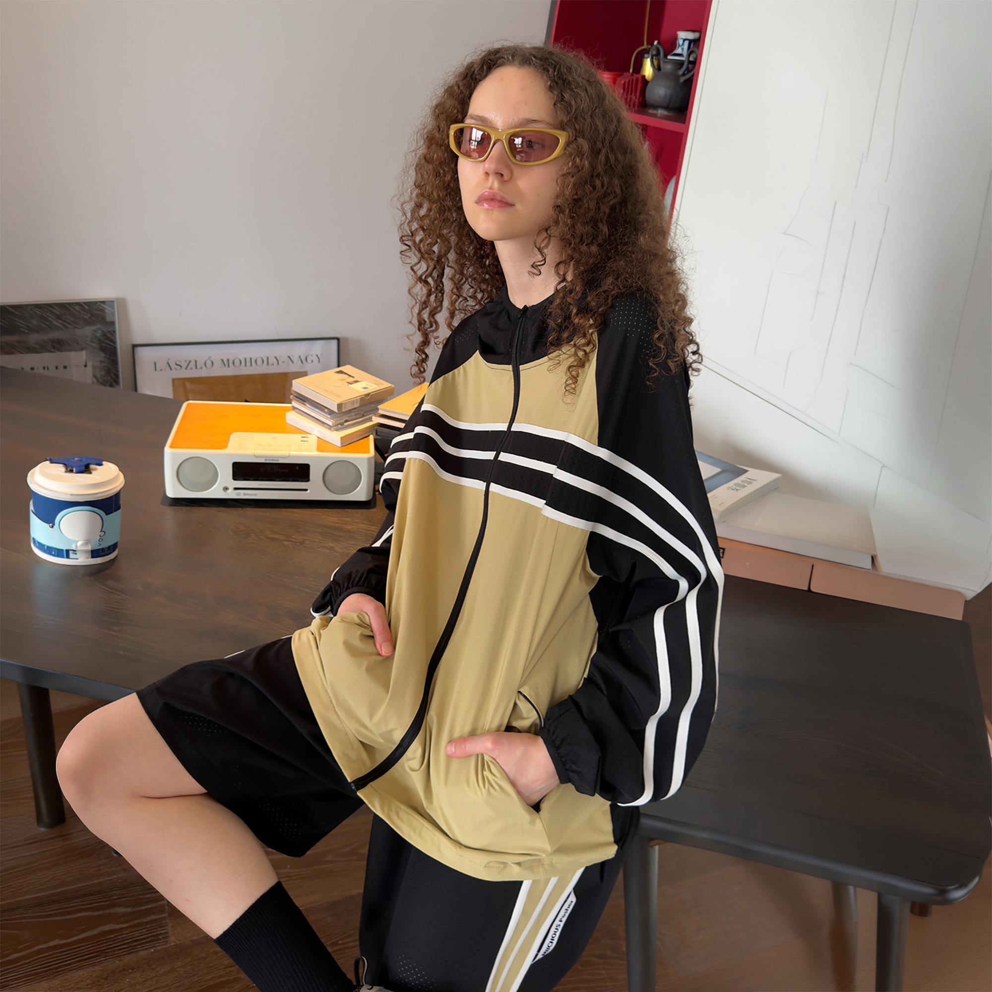 MIICHOUS Contrast Stripes Hooded Sun Protection Jacket Set, premium urban and streetwear designers apparel on PROJECTISR.com, MIICHOUS