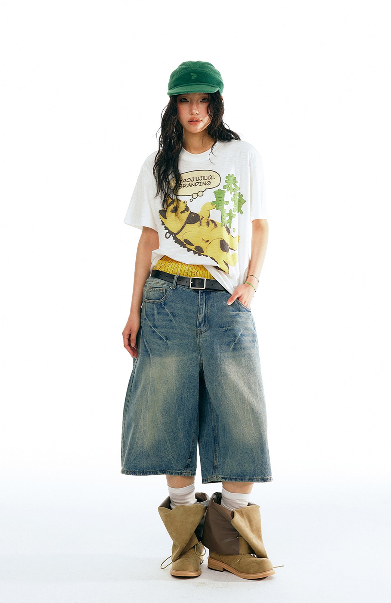 1997 POSTOFFICE Washed Wide-Leg Denim Shorts, premium urban and streetwear designers apparel on PROJECTISR.com, 1997 POSTOFFICE