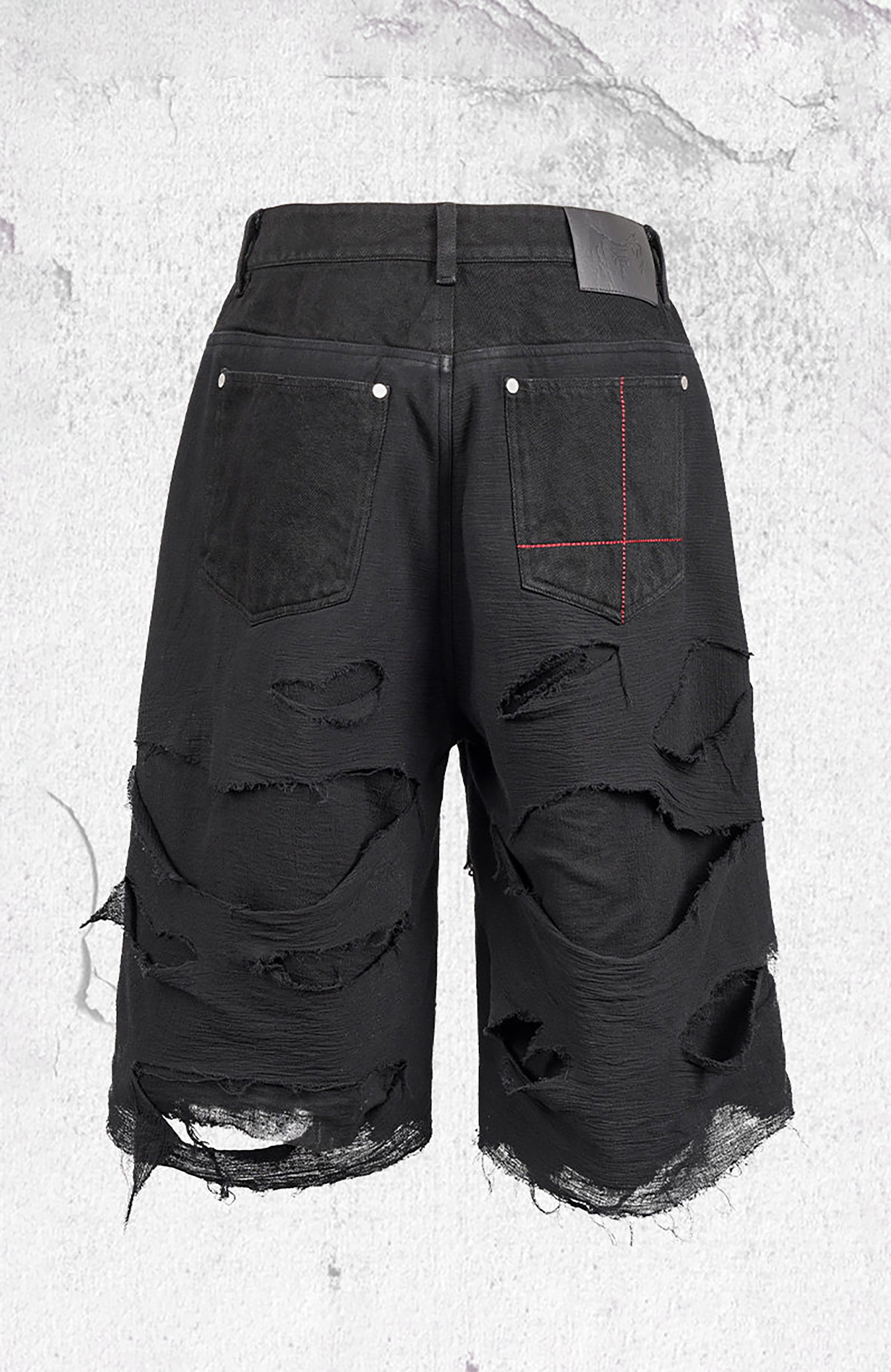 UNDERWATER Distressed Raw Edge Denim Shorts
