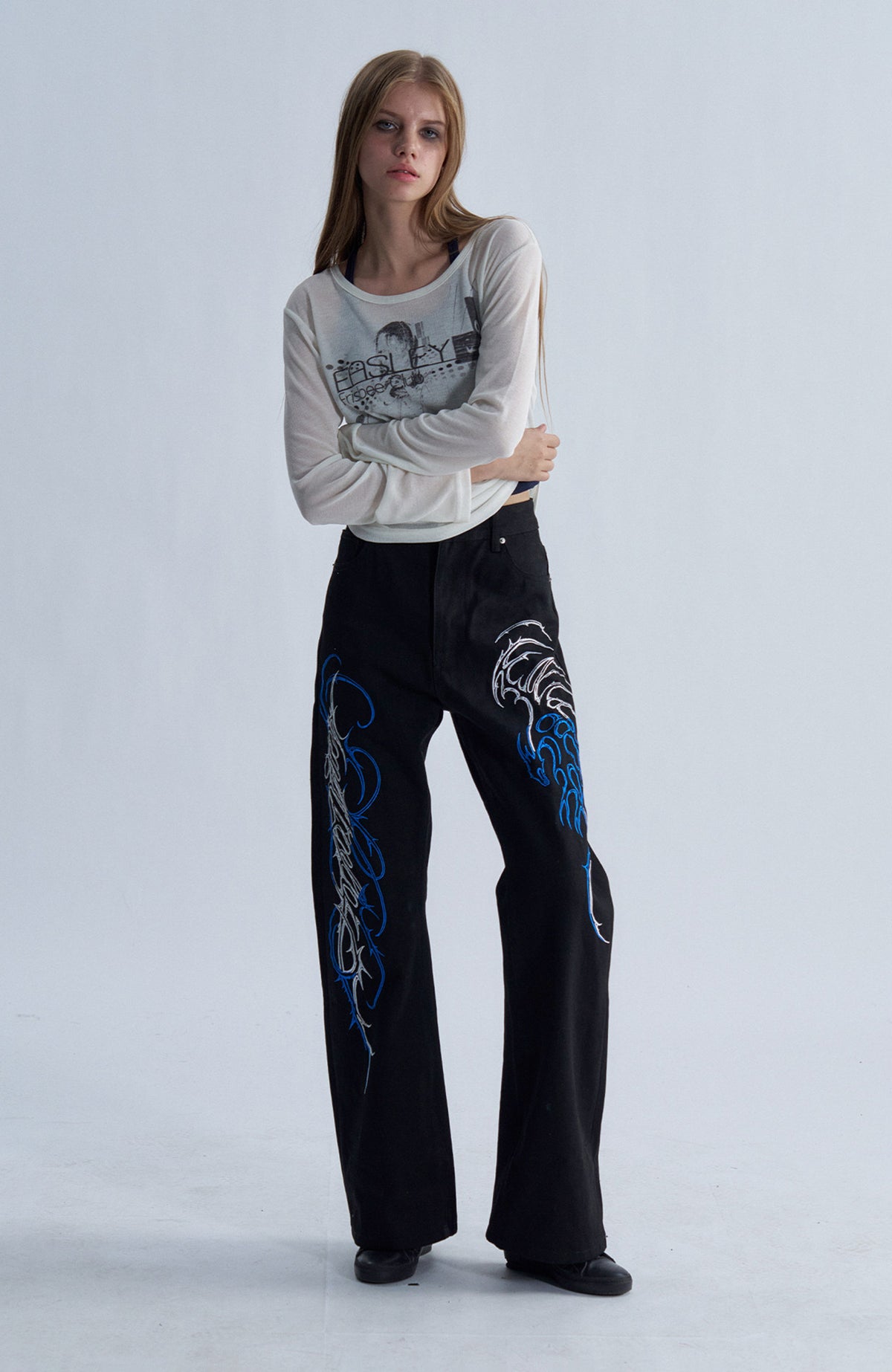 PAIKI Embroidered Thorn Floral Raw Selvedge Straight-Leg Jeans