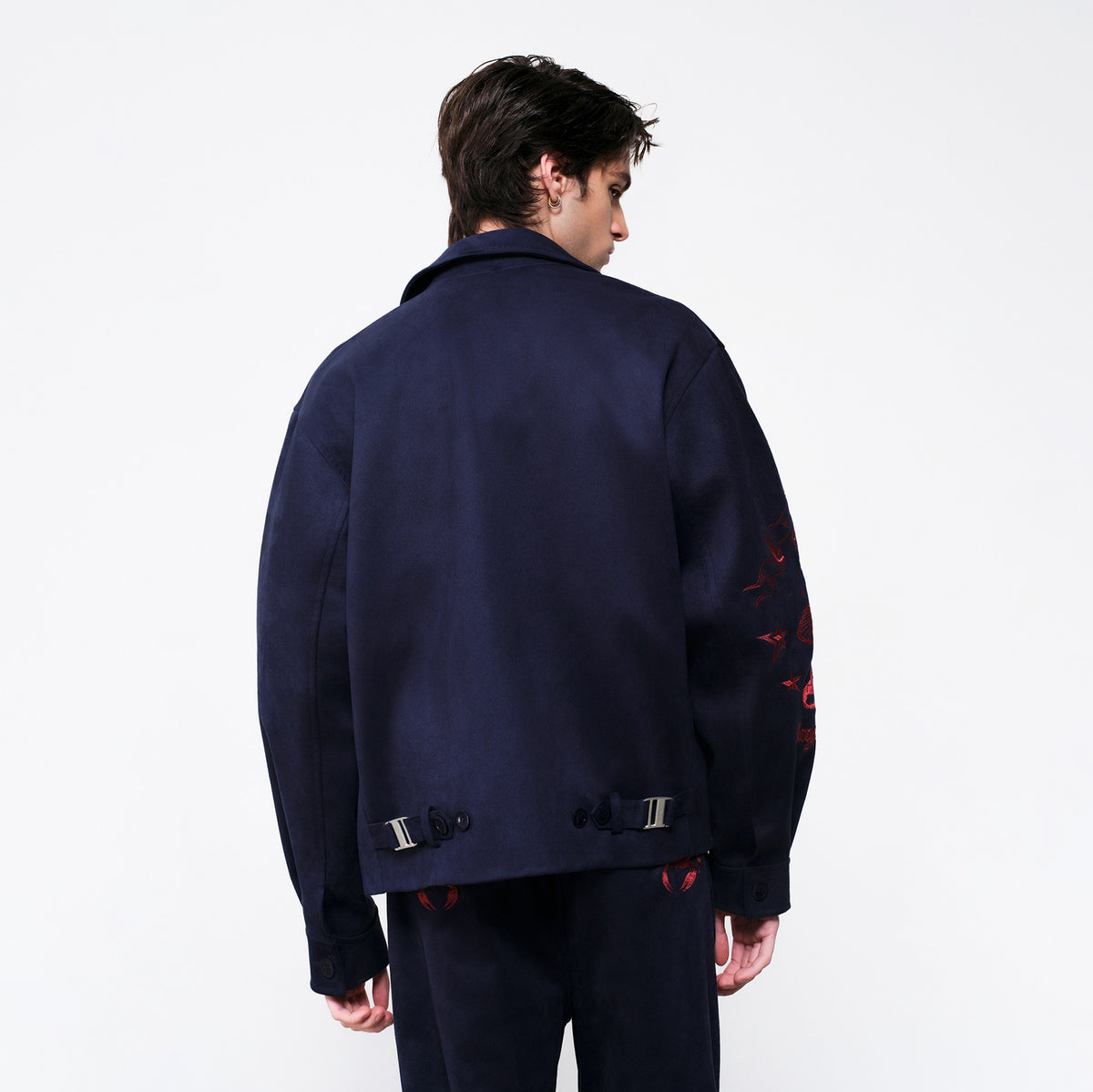 FACEONLAB Embroidered Faux Leather Jacket