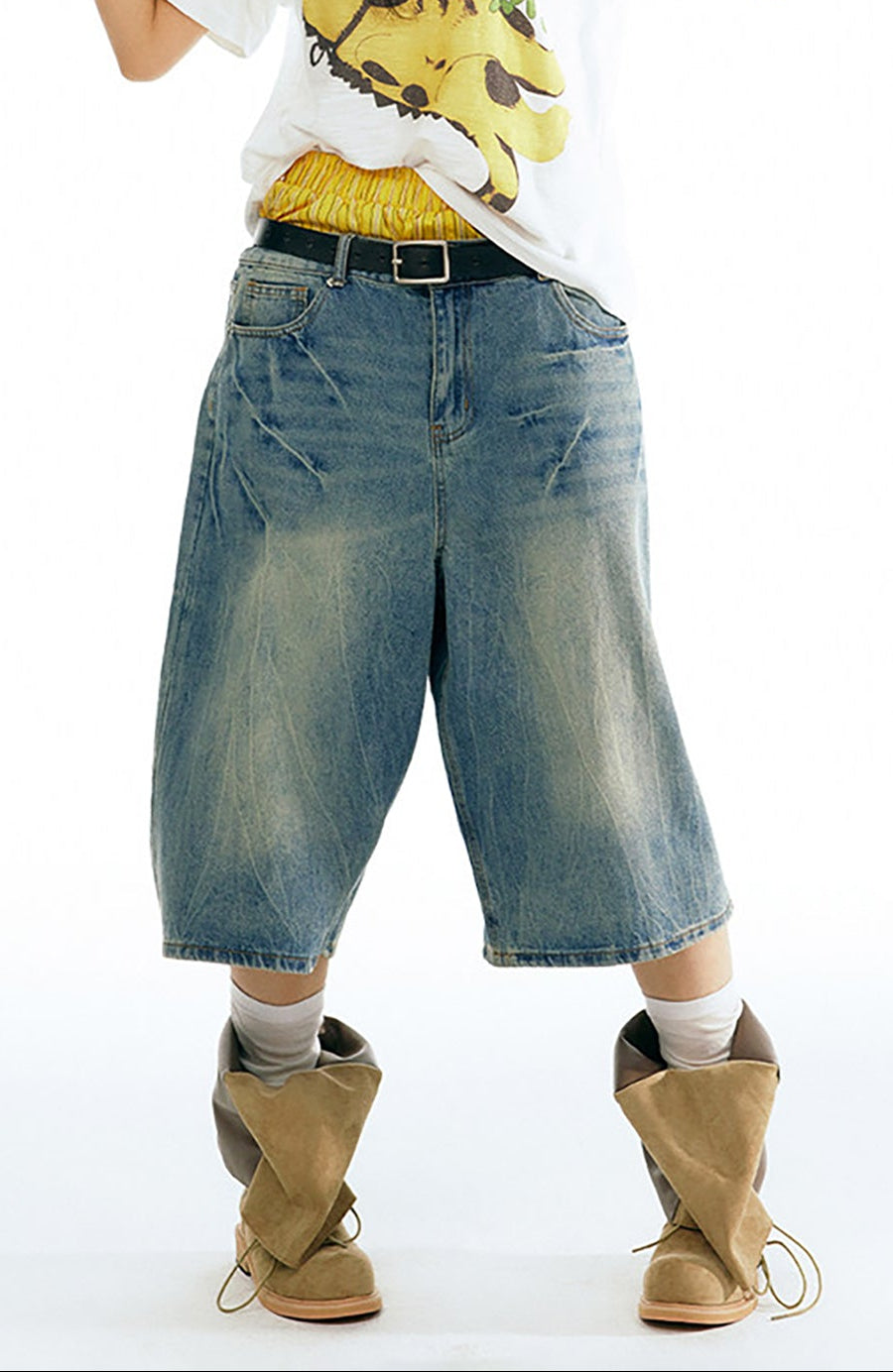 1997 POSTOFFICE Washed Wide-Leg Denim Shorts, premium urban and streetwear designers apparel on PROJECTISR.com, 1997 POSTOFFICE