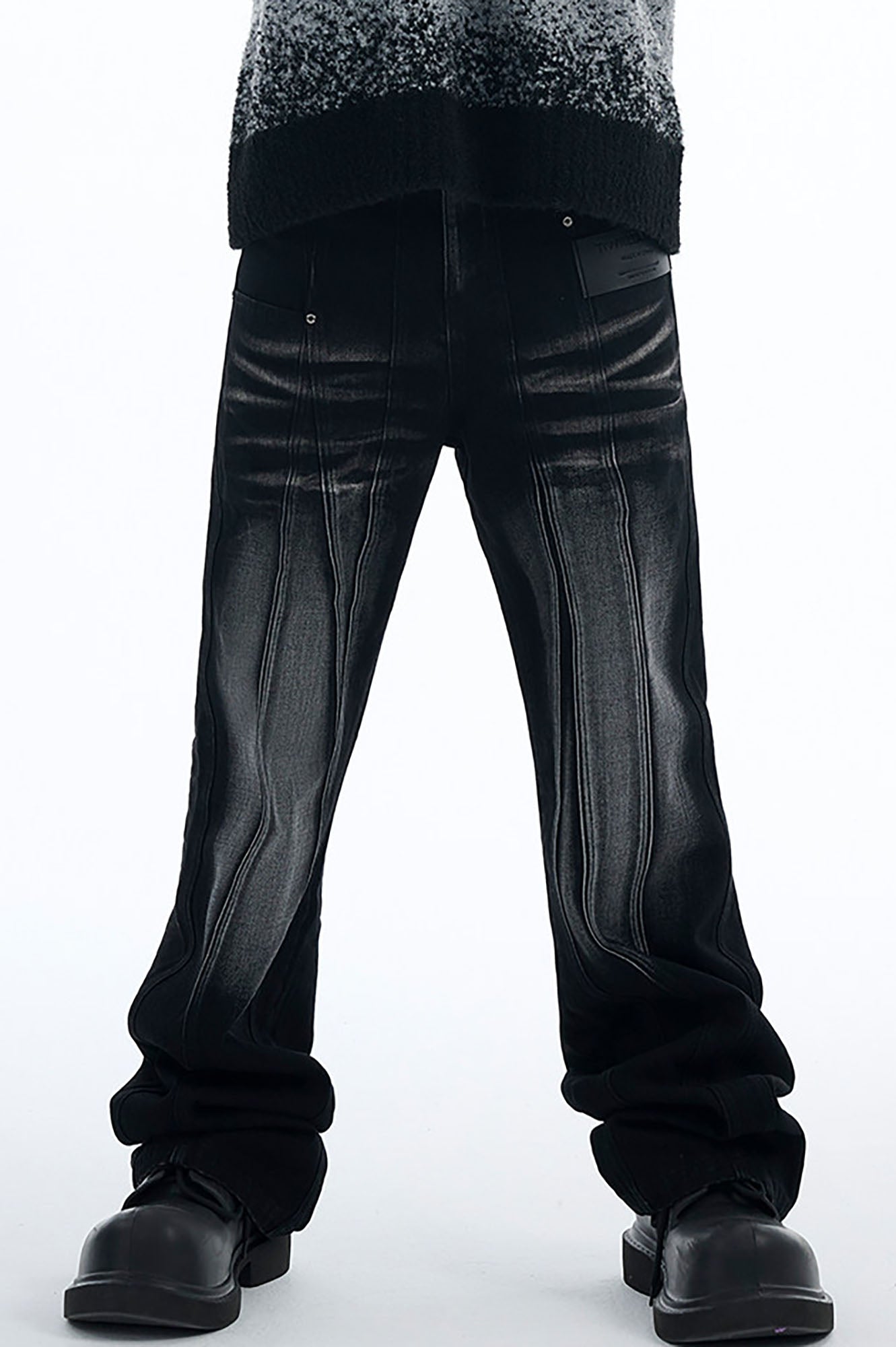 TIWILLTANG Whiskering Washed Panel Straight-Leg Jeans, premium urban and streetwear designers apparel on PROJECTISR.com, TIWILLTANG