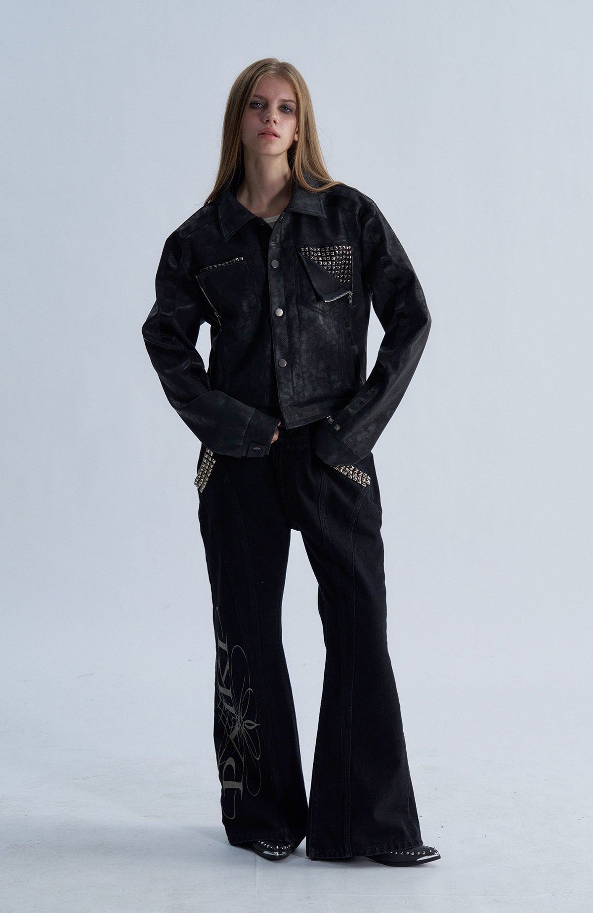 PAIKI Studded Zip-Up Biker Jacket