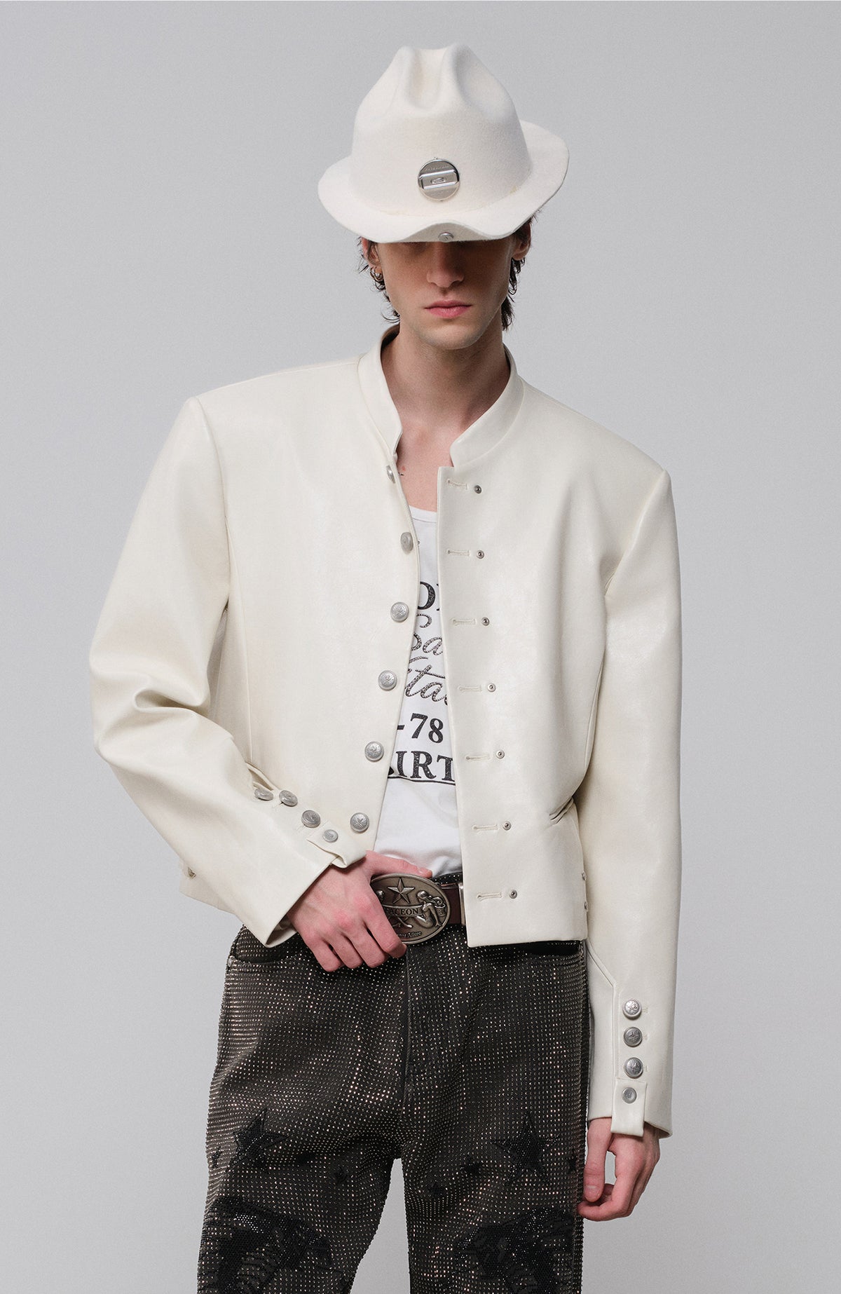 FACEONLAB Faux Leather Stand-Collar Biker Jacket