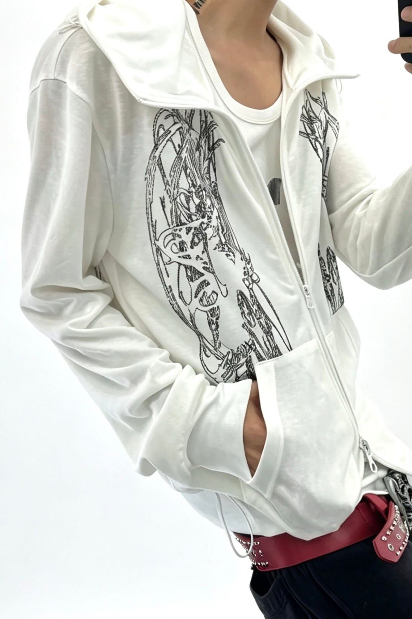 SAXGENWON Dreamcore Thorn Full-Print Zip-Up Hoodie