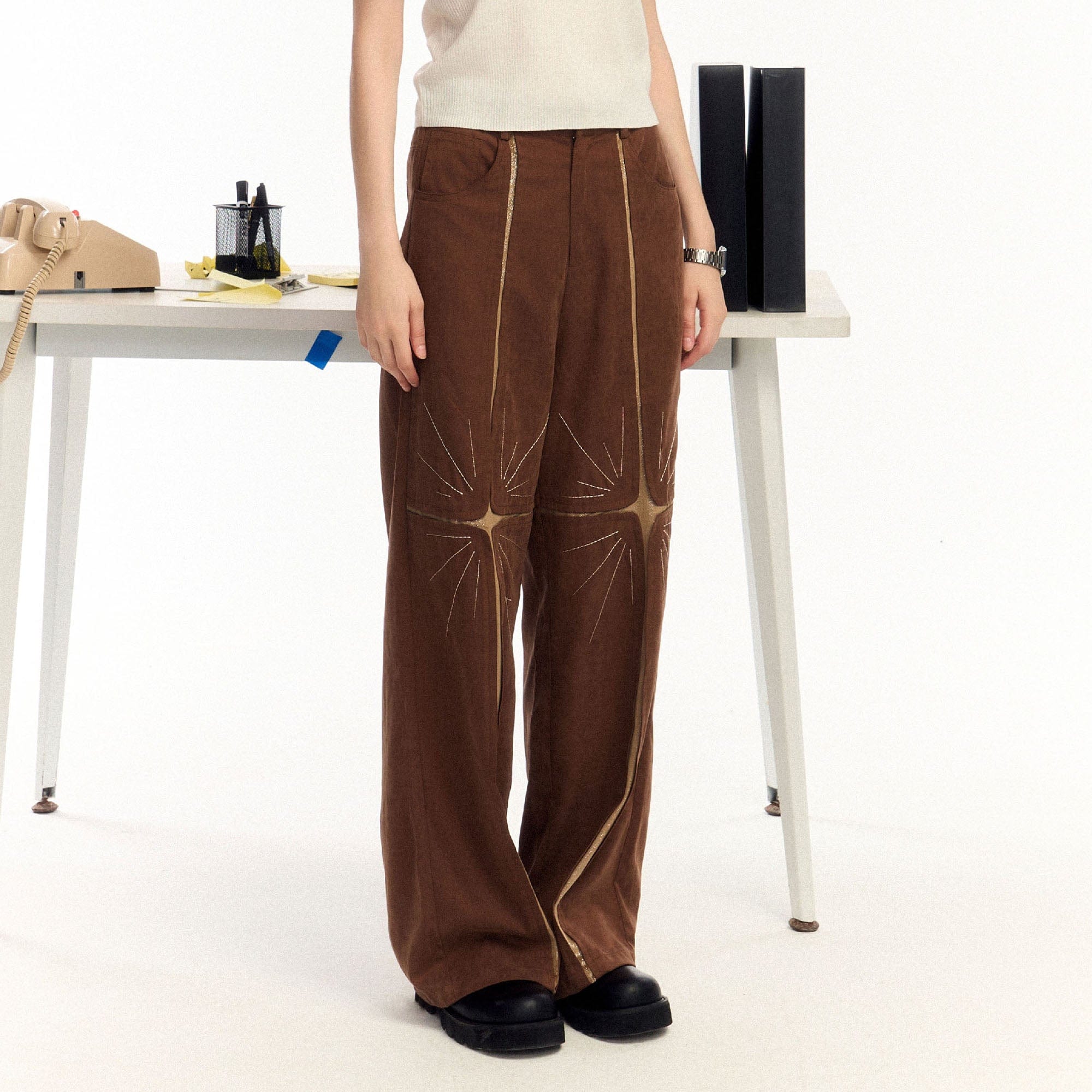 OIPWORD Middle Radiant Star Panel Wide-Leg Pants, premium urban and streetwear designers apparel on PROJECTISR.com, OIPWORD