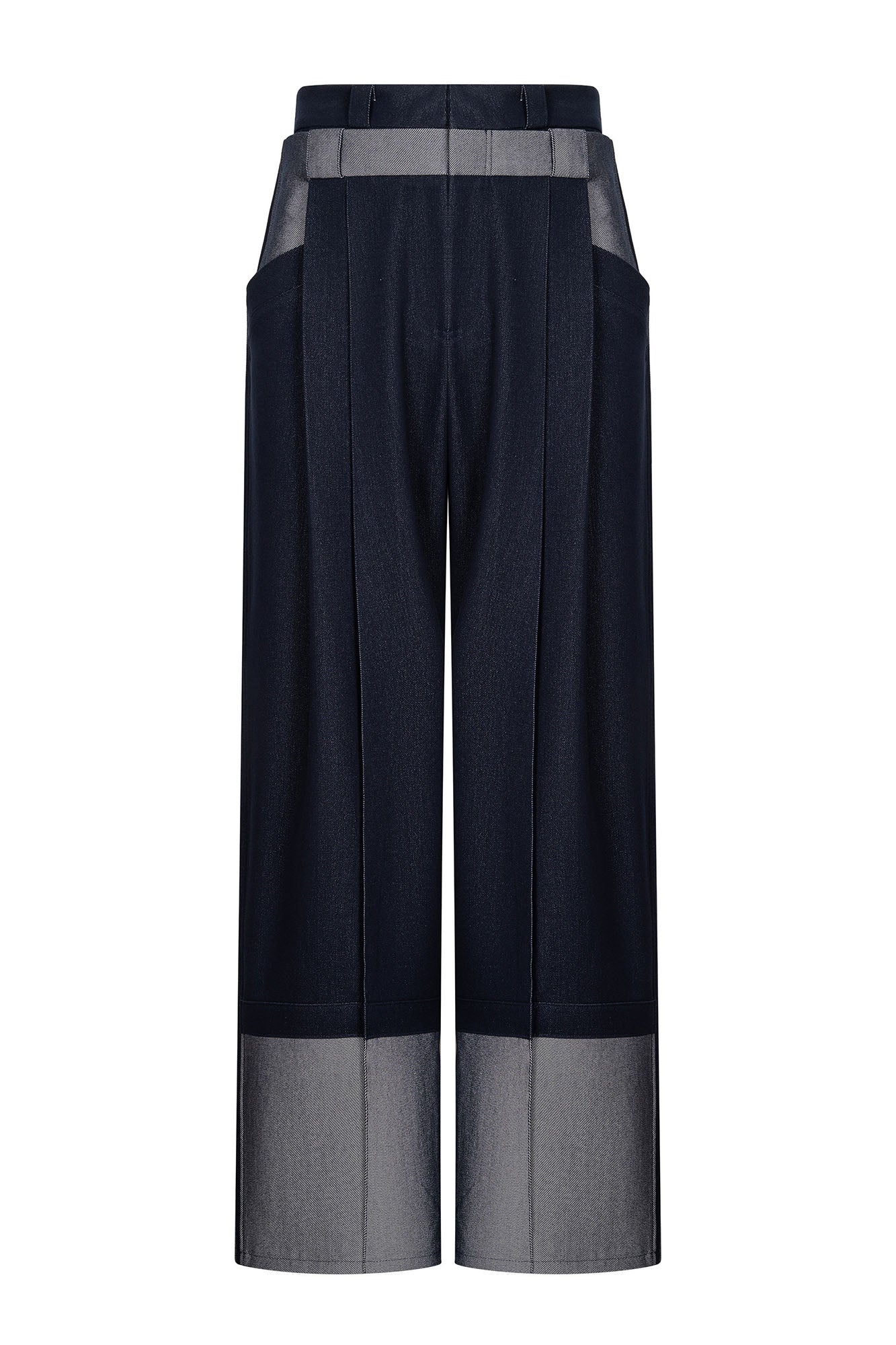 TIWILLTANG Pleats Contrast-Hem Raw Jeans
