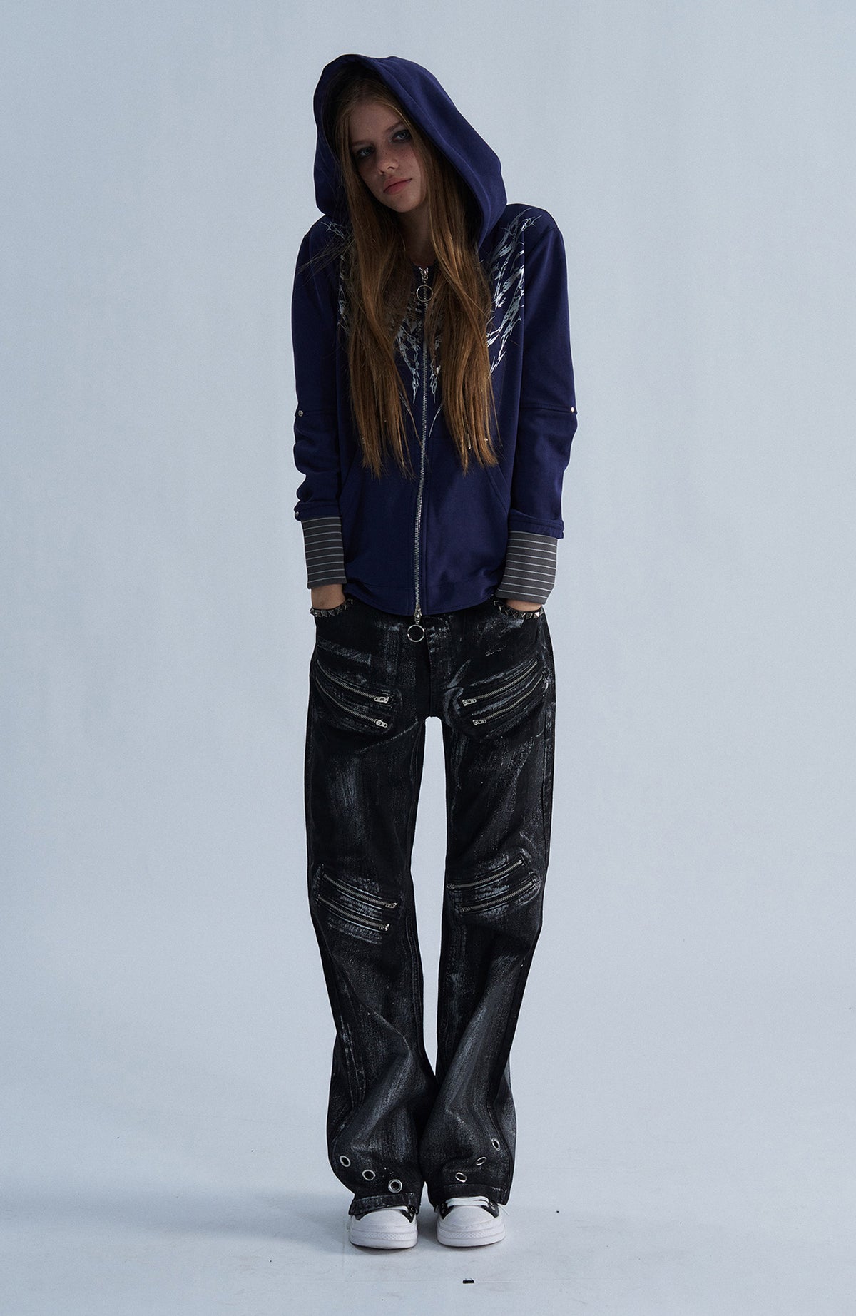 PAIKI Striped Layered Zip-Up Hoodie