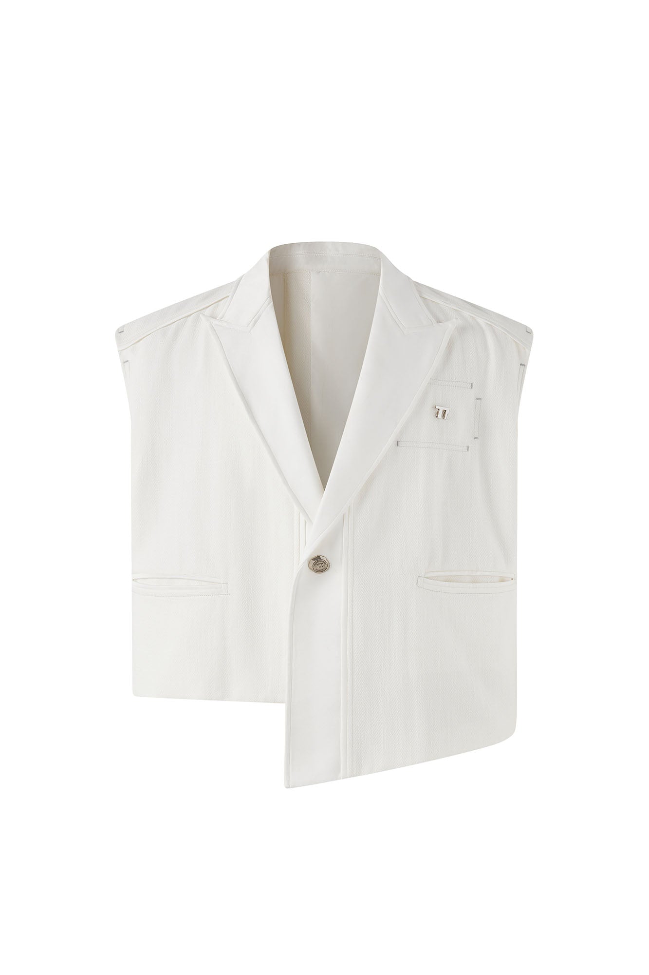 TIWILLTANG Asymmetrical Lapel Vest White, premium urban and streetwear designers apparel on PROJECTISR.com, TIWILLTANG