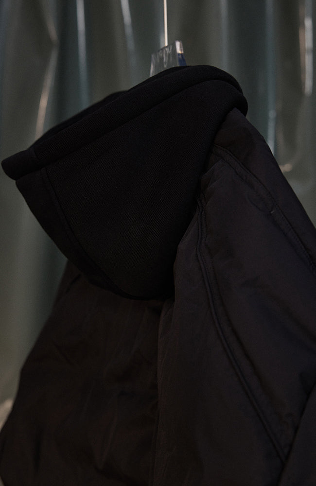 RECOVER ZONE Ruched Layered Hooded Down Jacket