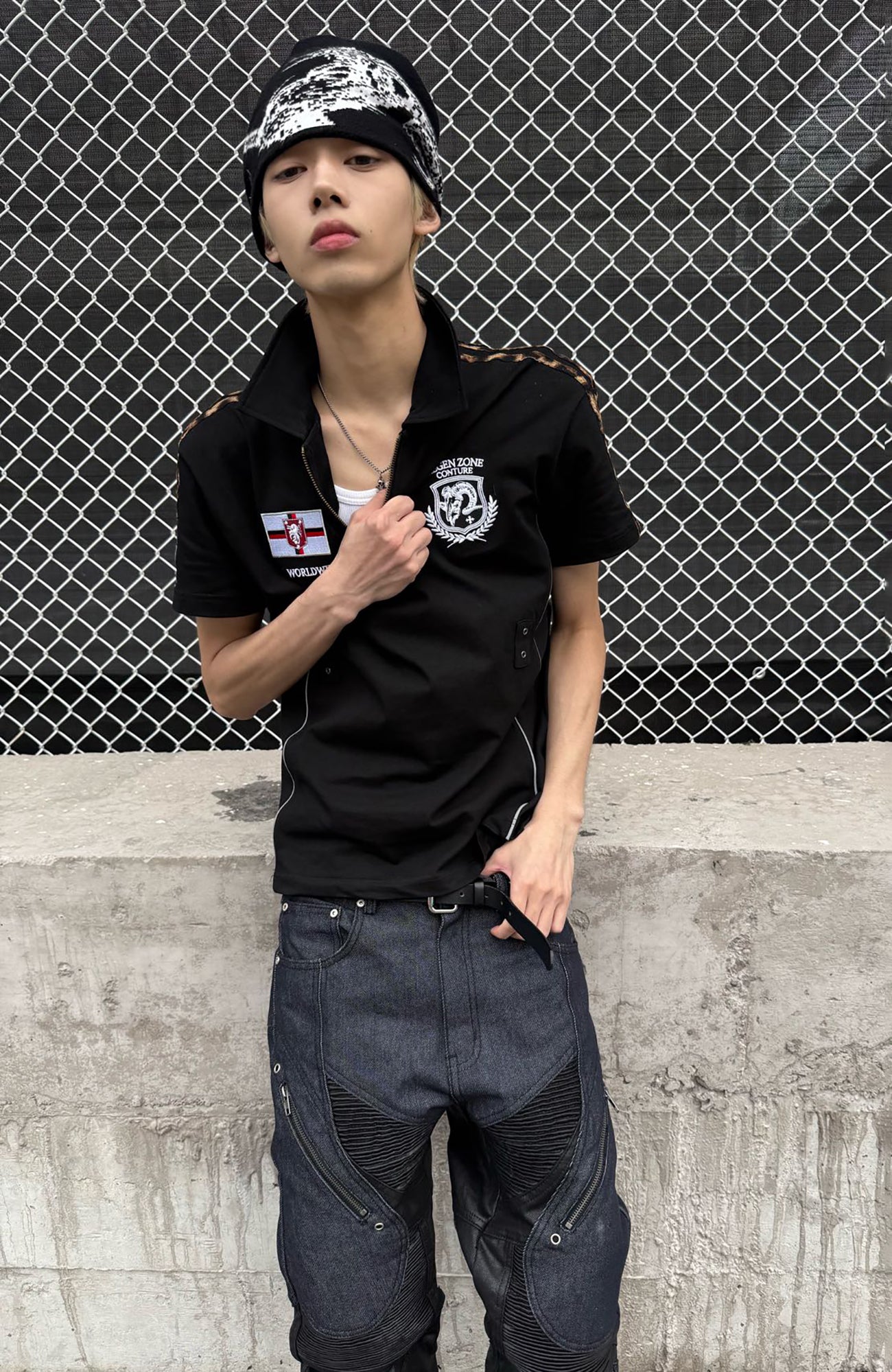 REGEN ZONE Leopard Stripe Reflective Polo T-Shirt