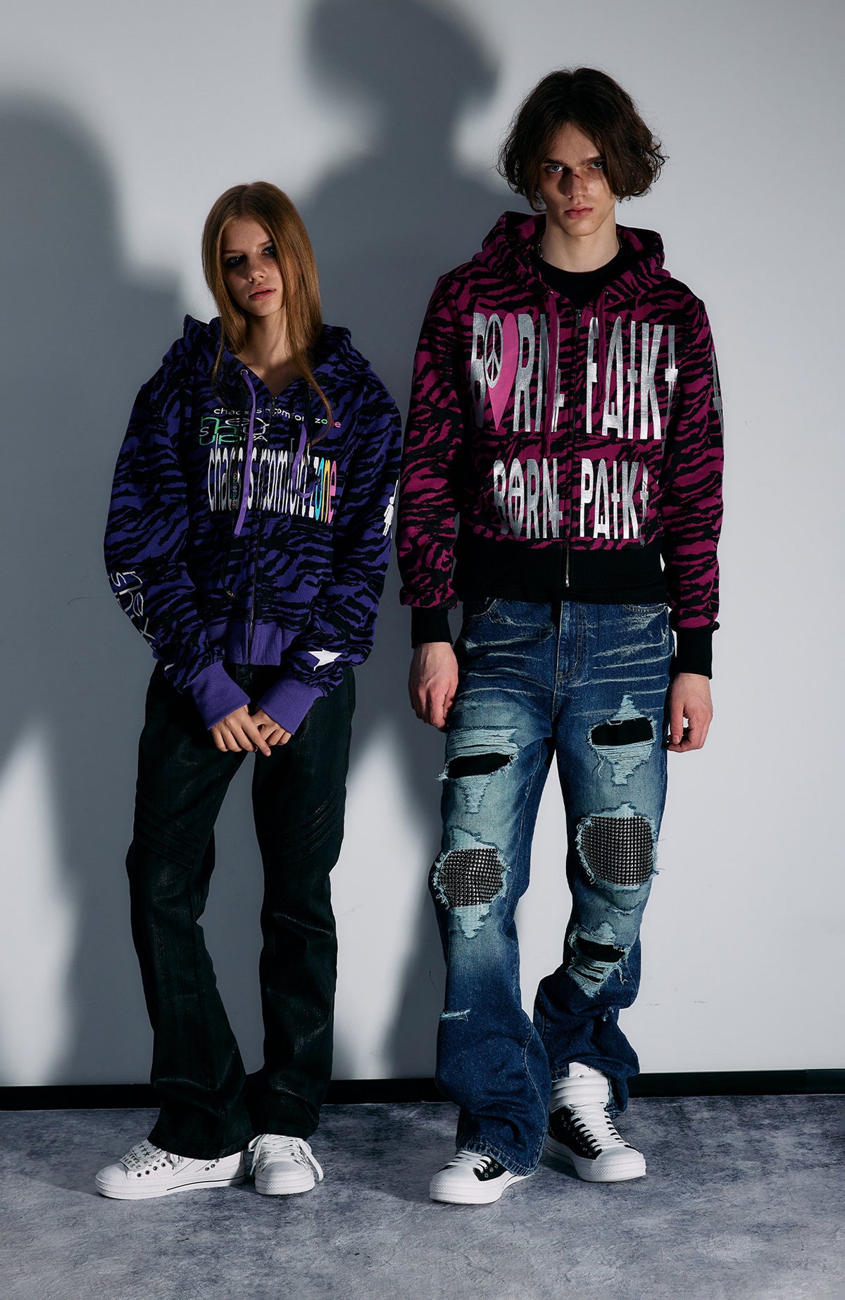 PAIKI Purple Tiger Graphic Zip-Up Hoodie