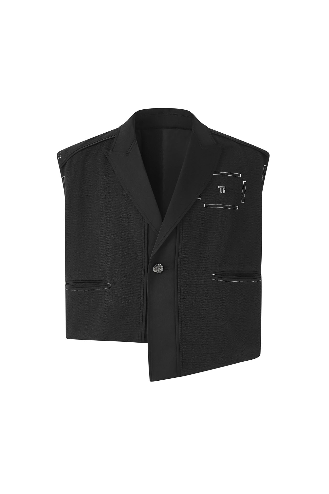TIWILLTANG Asymmetrical Lapel Vest Black