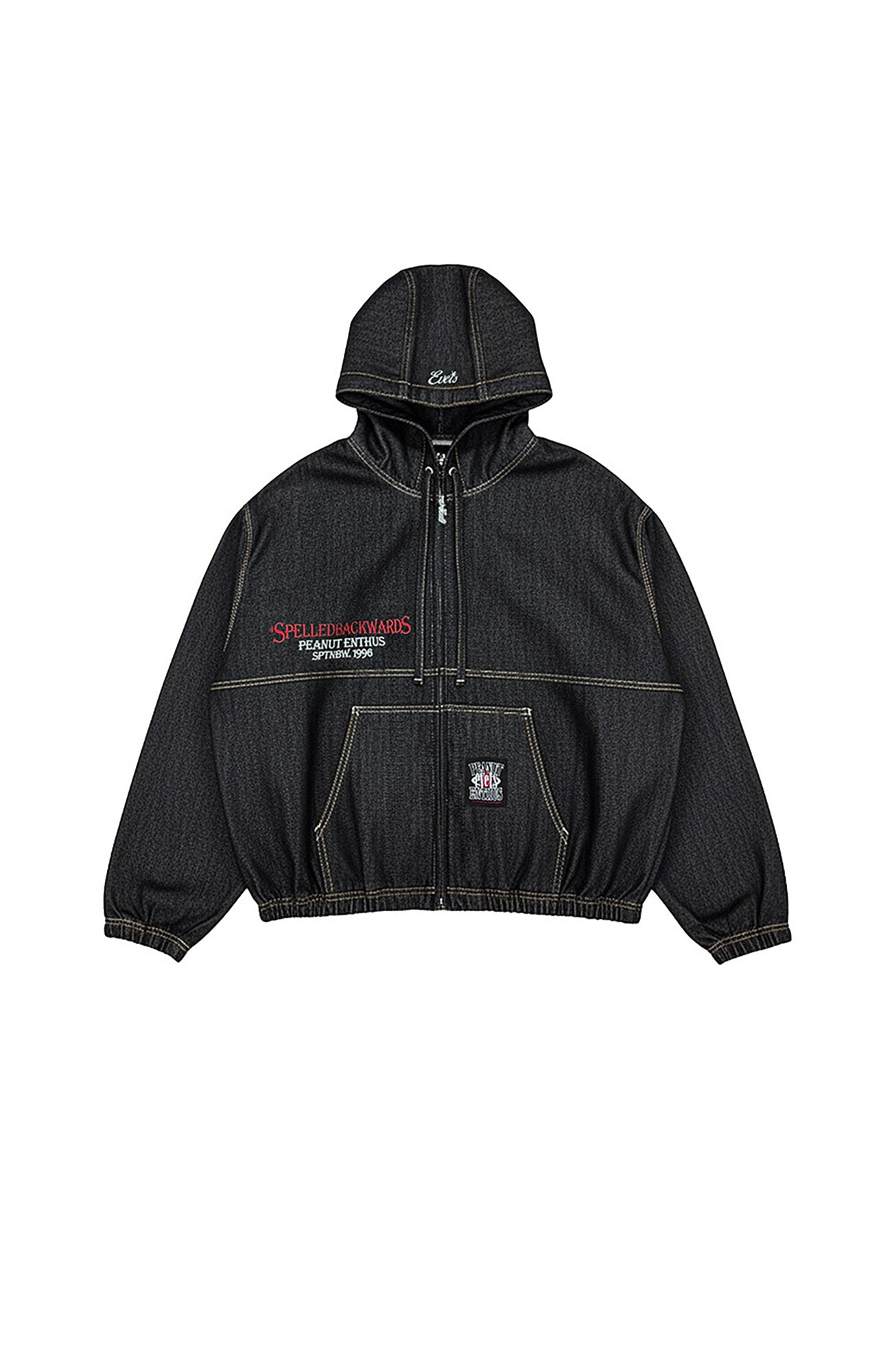 ジャケット・アウター Projectthirteen Raw Denim Zipper Hoodie EVETS Raw Denim Embroidered Utility Zip Hoodie