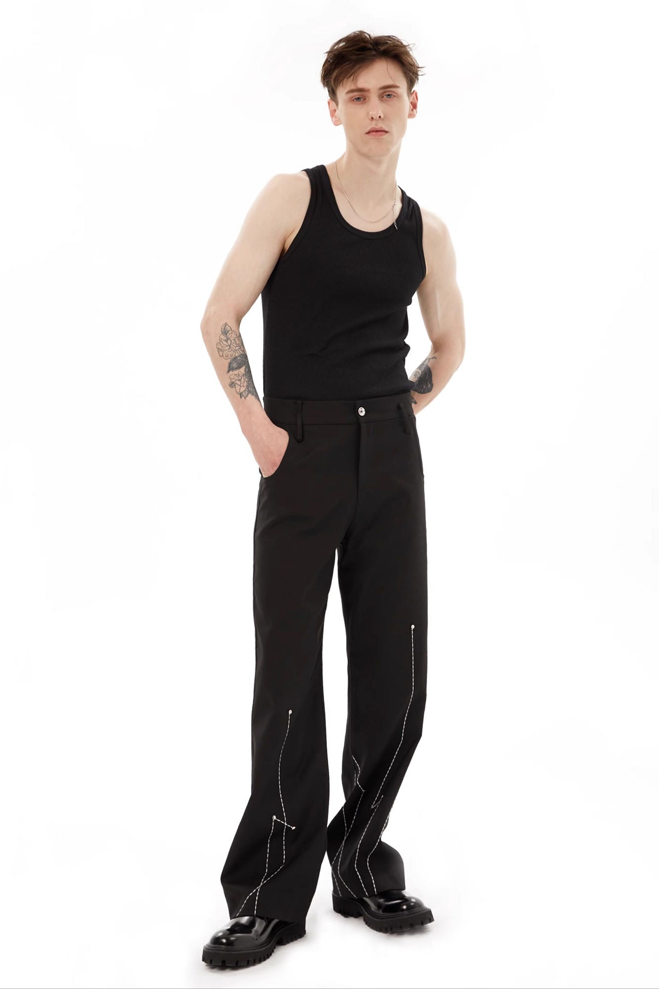 TIWILLTANG Rivet Stitch Embroidered Straight-Leg Pants