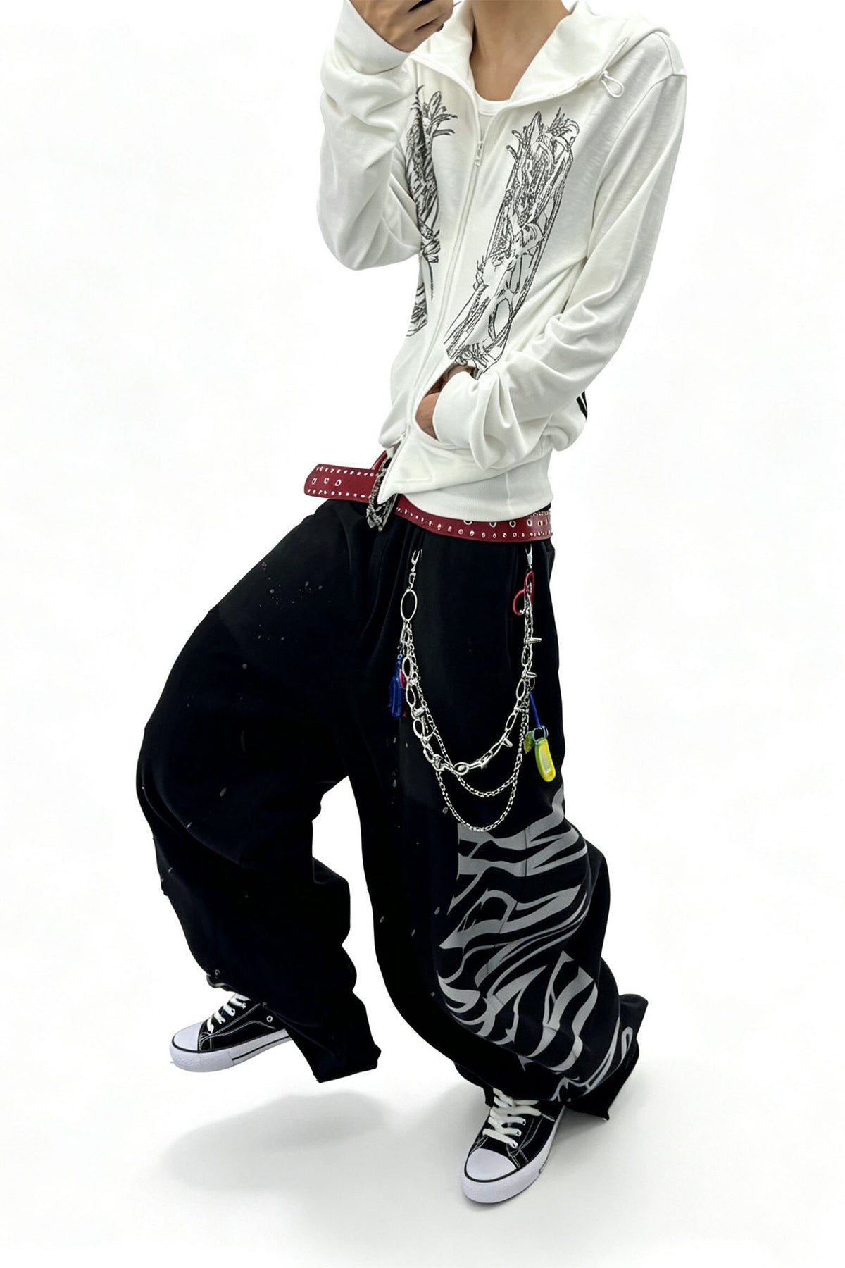 SAXGENWON Dreamcore Thorn Full-Print Zip-Up Hoodie