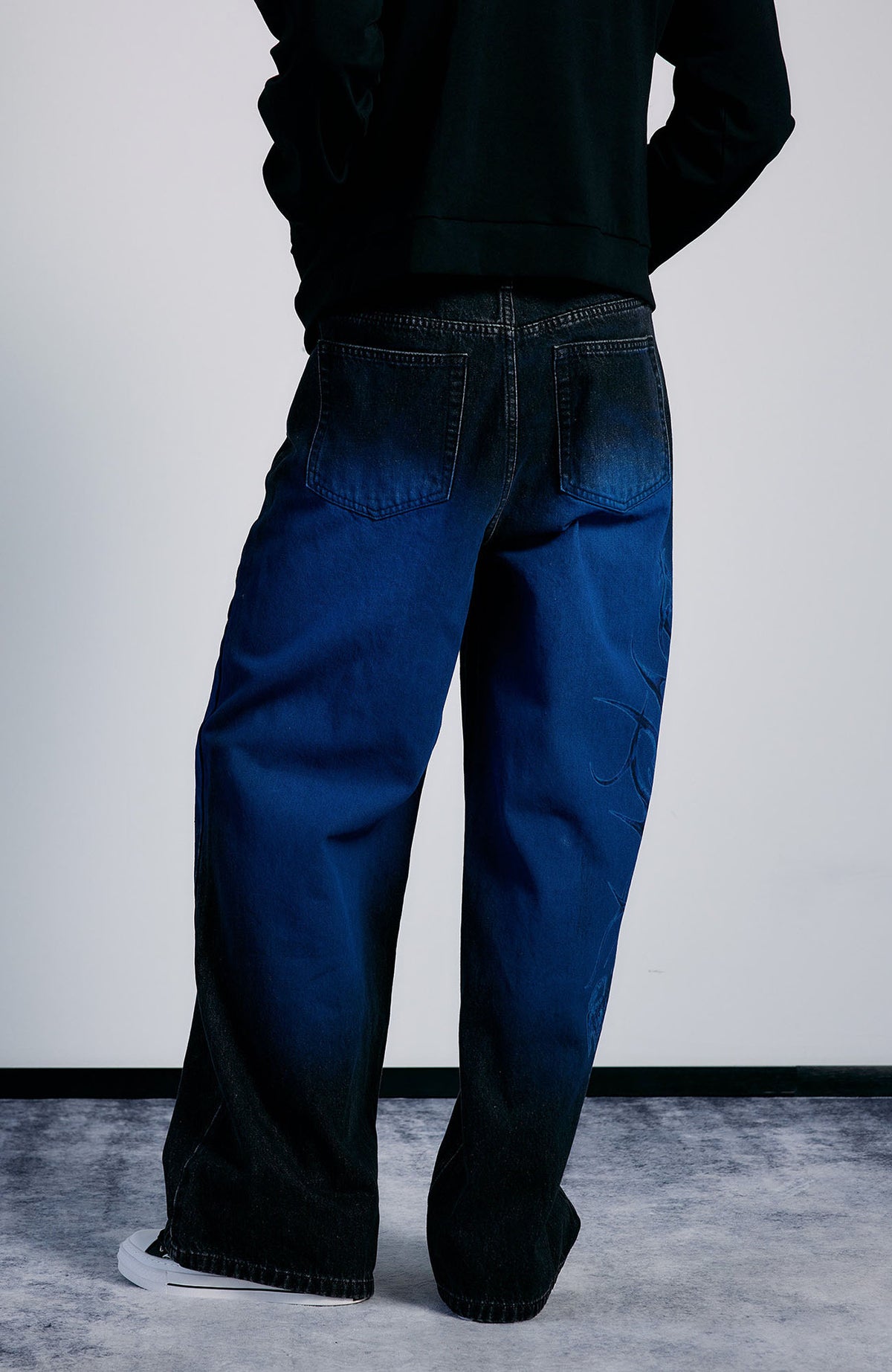 PAIKI Washed Flame Totem Baggy Straight-Leg Jeans