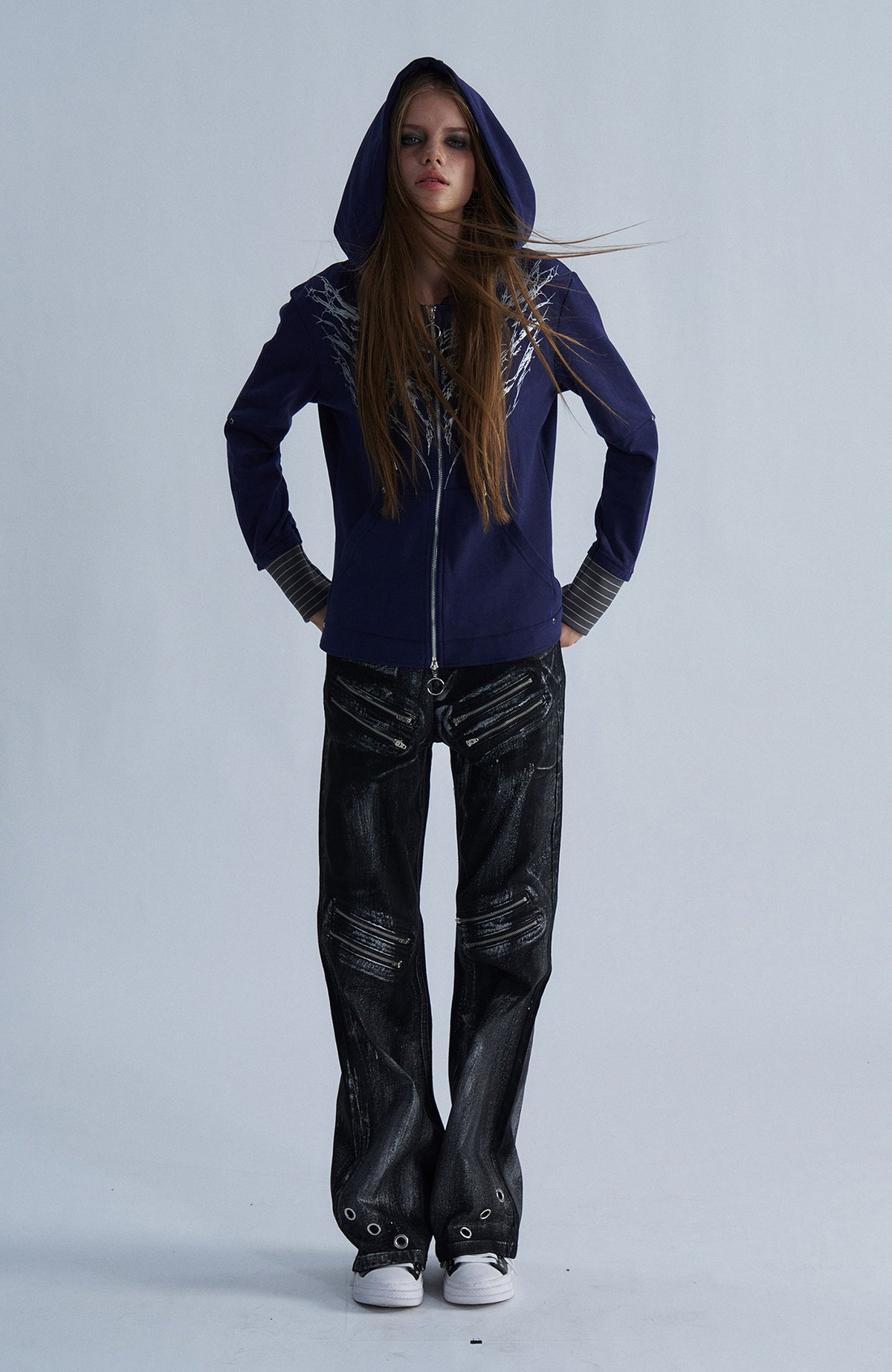 PAIKI Striped Layered Zip-Up Hoodie