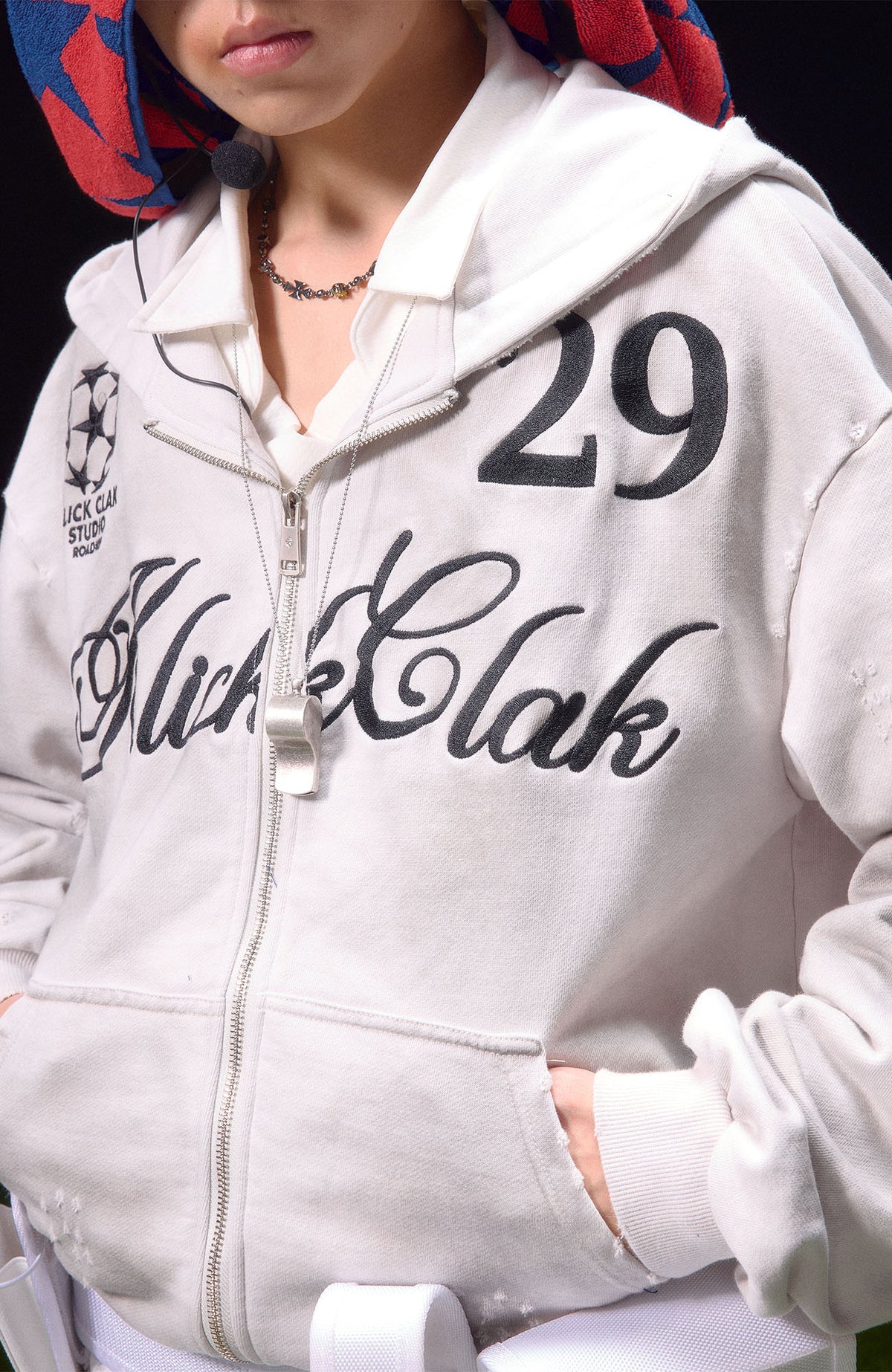 KLICK CLAK Paint-Splattered Embroidered Zip-Up Hoodie