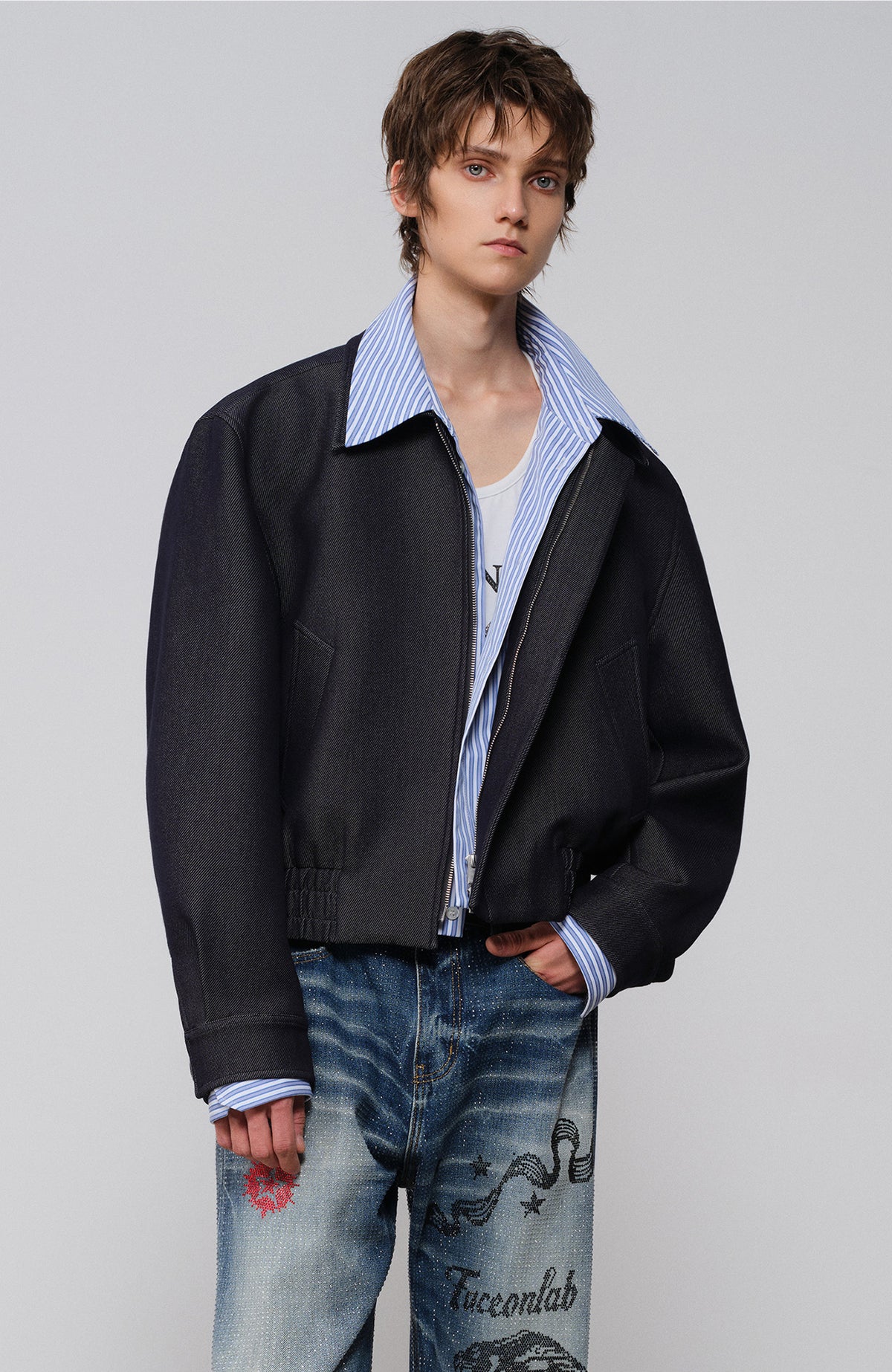 FACEONLAB Embroidered Spliced Shirt Jacket