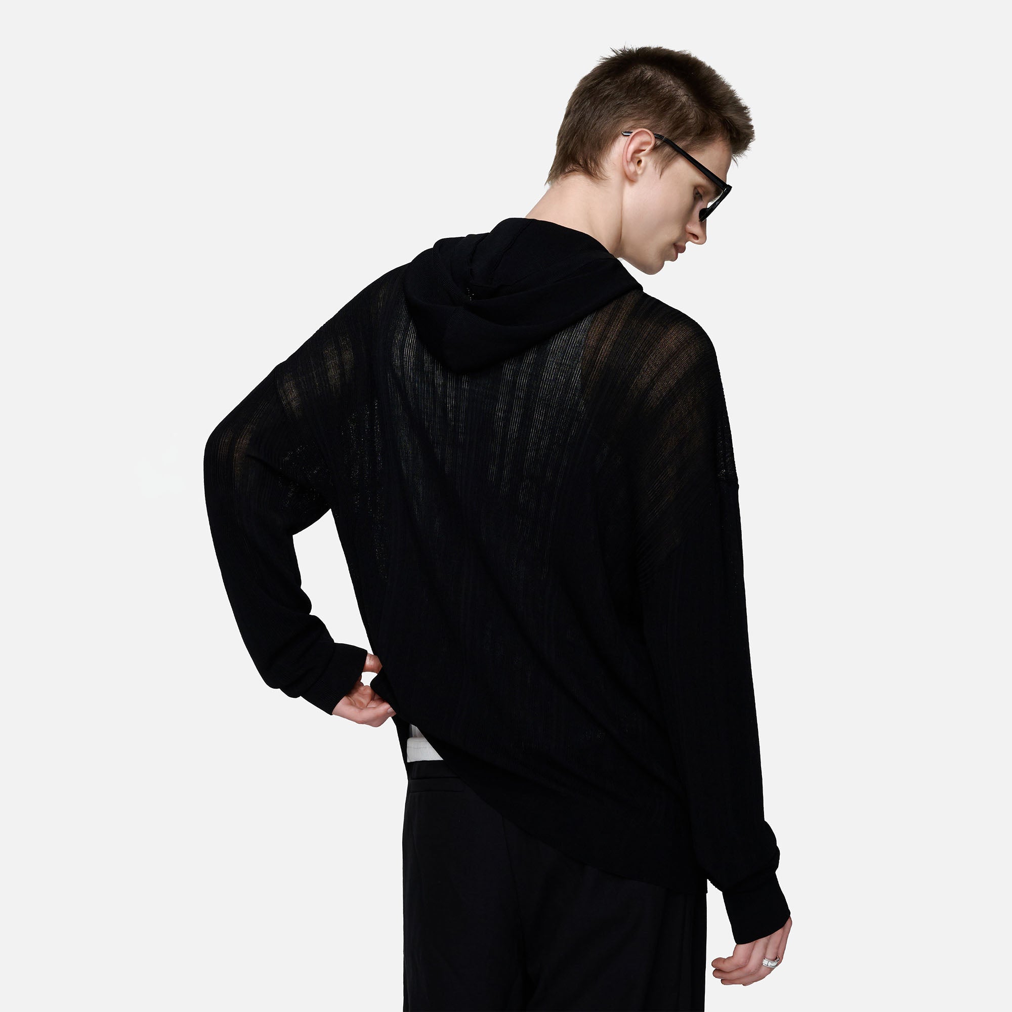 TIWILLTANG Sheer Knit Zip-Up Hoodie