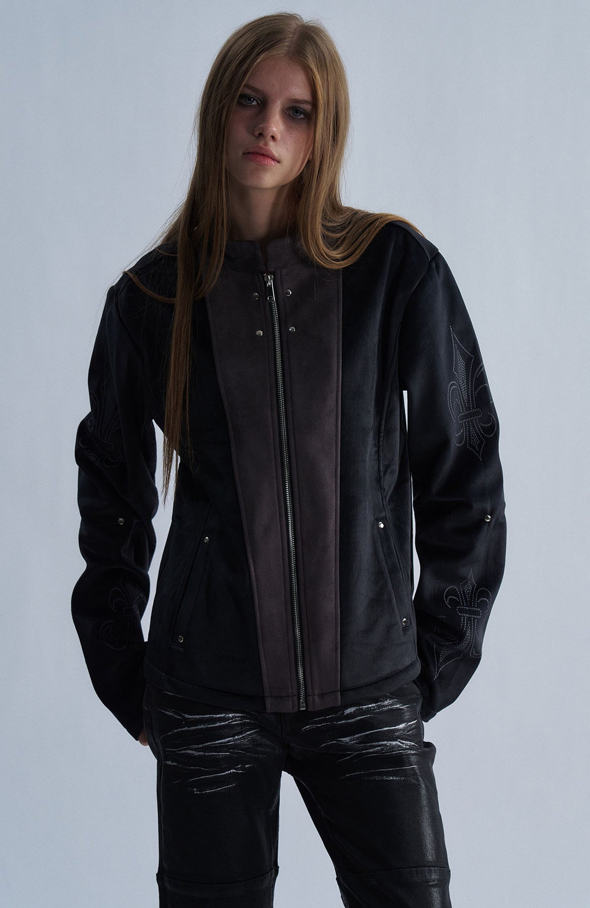 PAIKI Iris Totem Spliced Suede Fitted Jacket