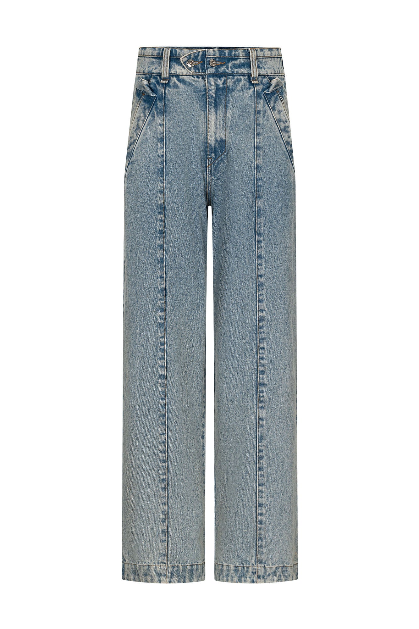 TIWILLTANG Washed Middle Panel Straight-Leg Jeans