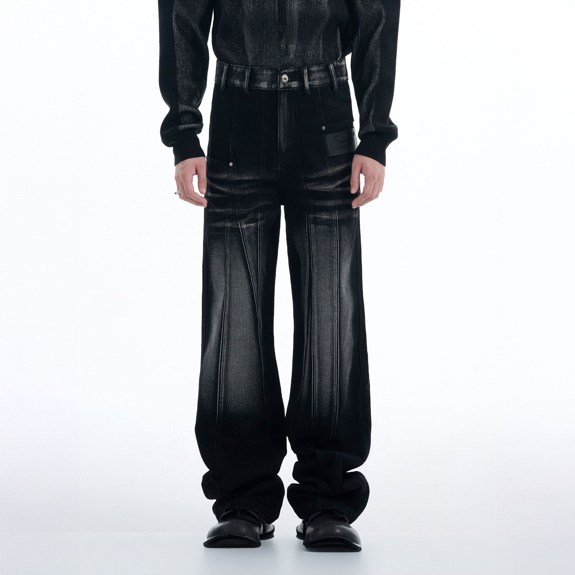 TIWILLTANG Whiskering Washed Panel Straight-Leg Jeans