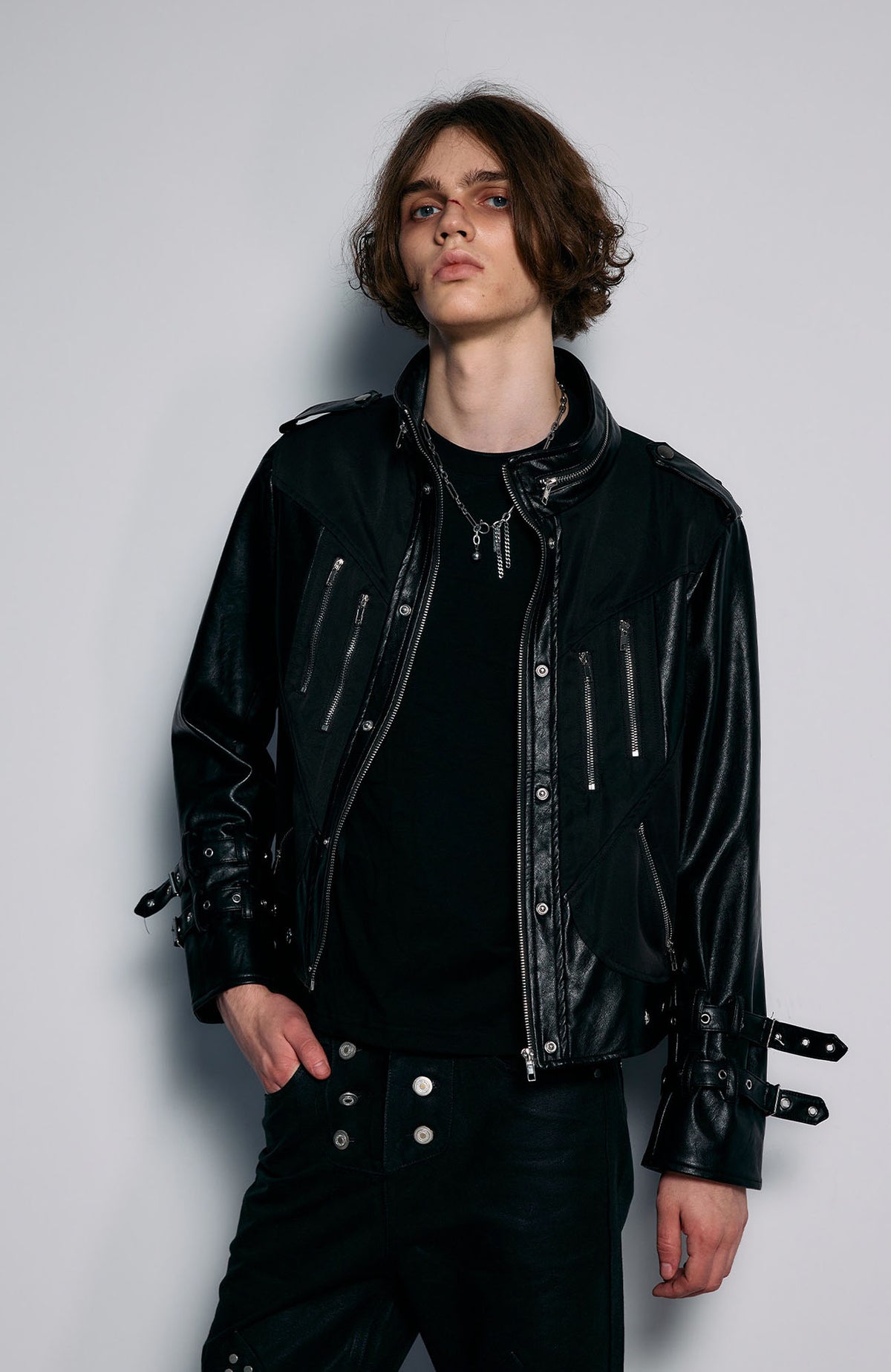 PAIKI Strapped Structured Slim Biker Jacket
