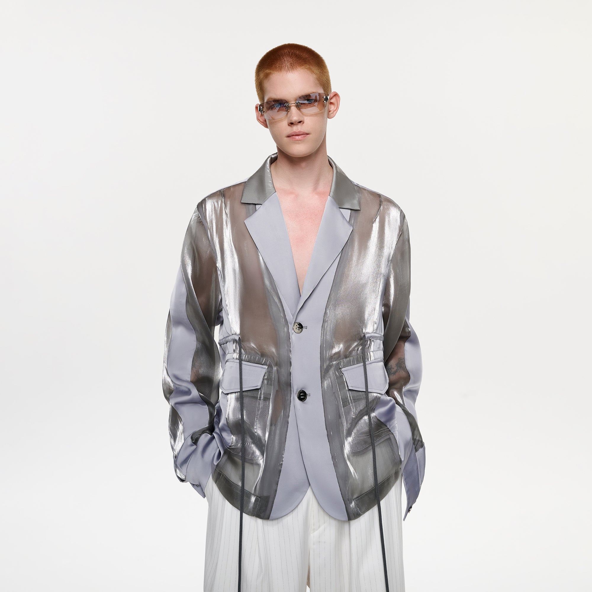 TIWILLTANG Drawstring Lustrous Paneled Blazer