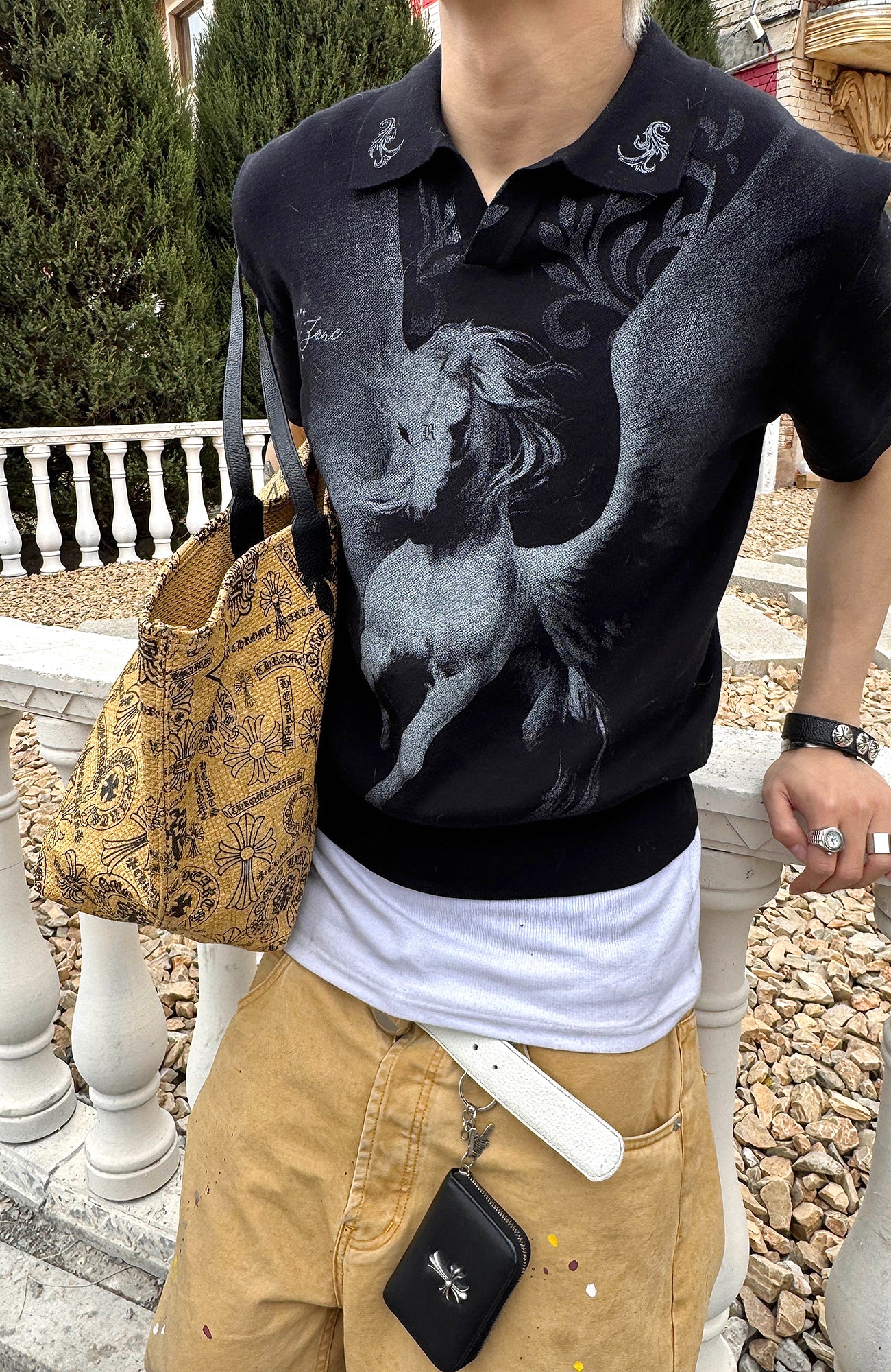 REGEN ZONE Pegasus Totem Knitted Polo T-Shirt