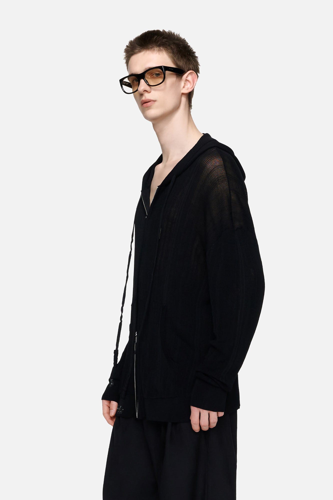 TIWILLTANG Sheer Knit Zip-Up Hoodie
