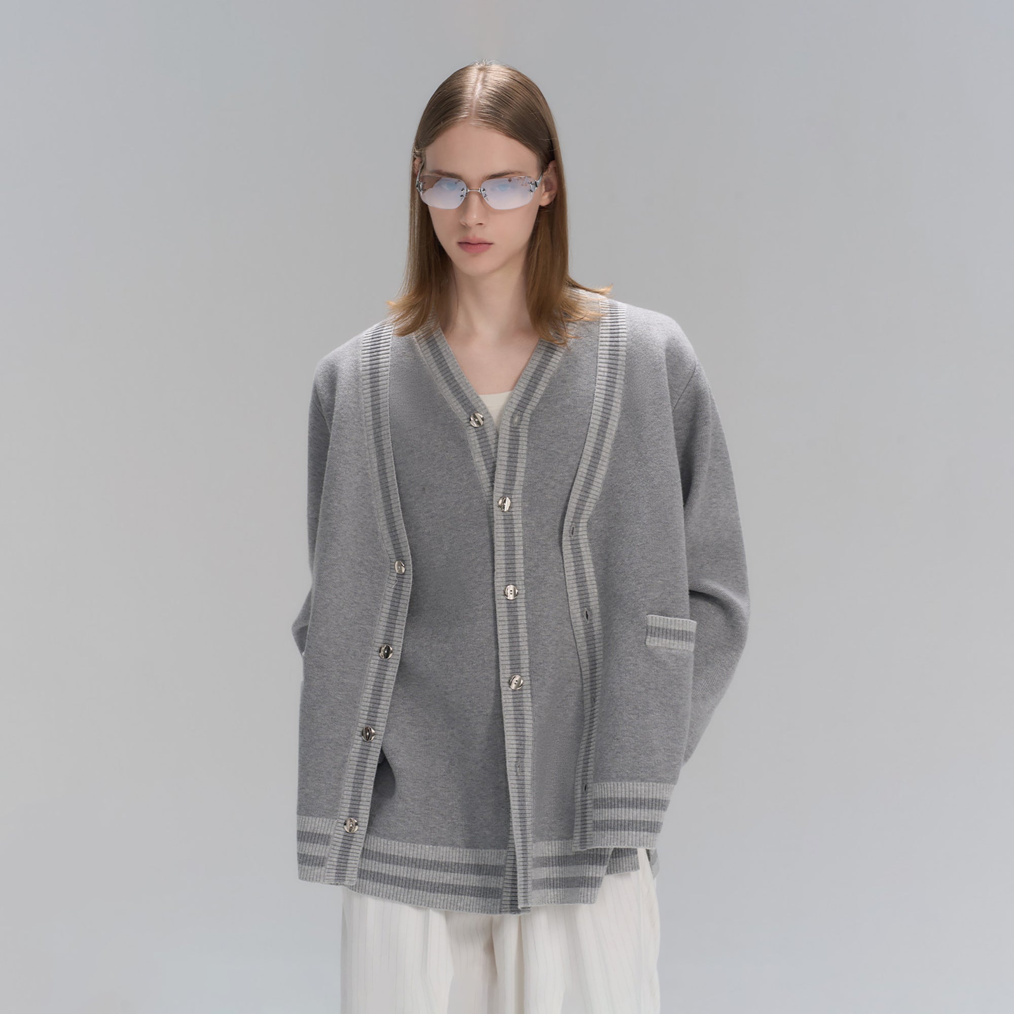TIWILLTANG Layered Placket Knit Cardigan