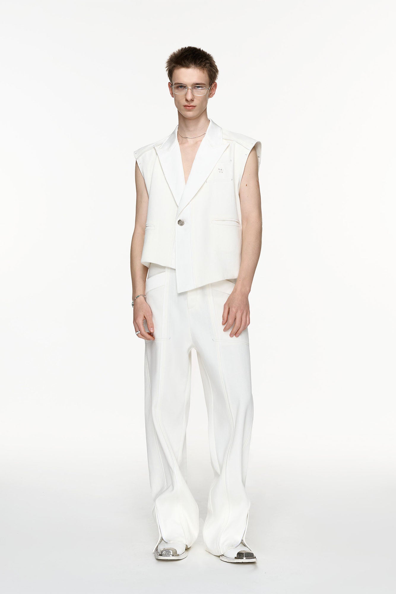 TIWILLTANG Asymmetrical Lapel Vest White