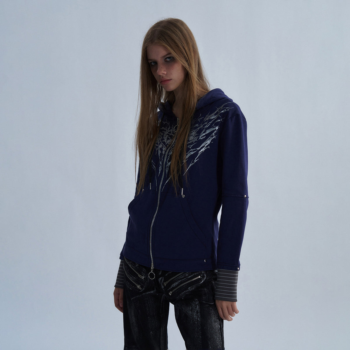 PAIKI Striped Layered Zip-Up Hoodie