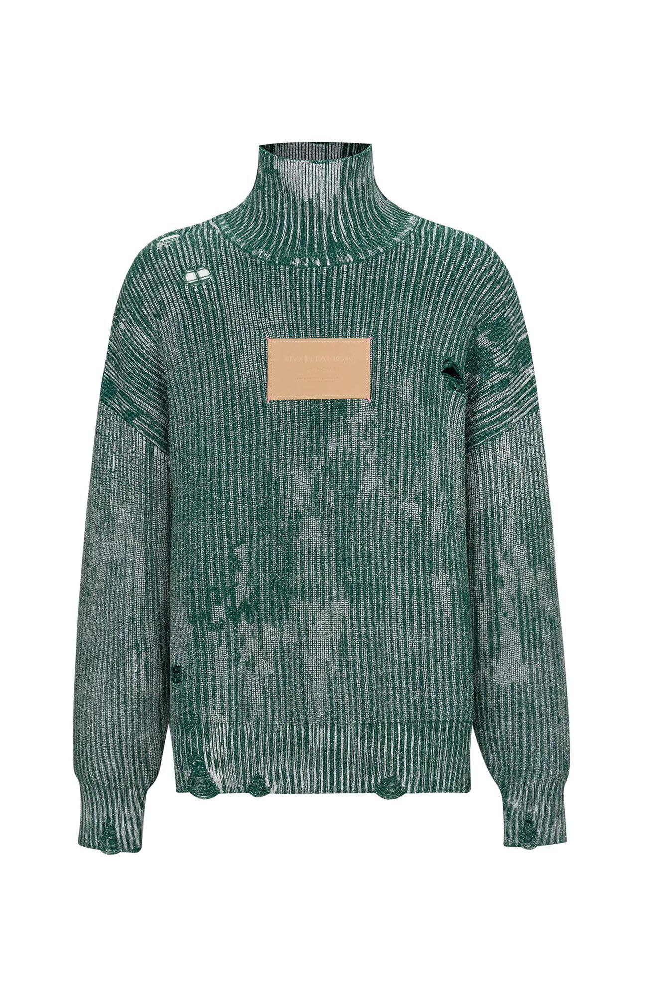 TIWILLTANG Distressed Foil High-Neck Sweater