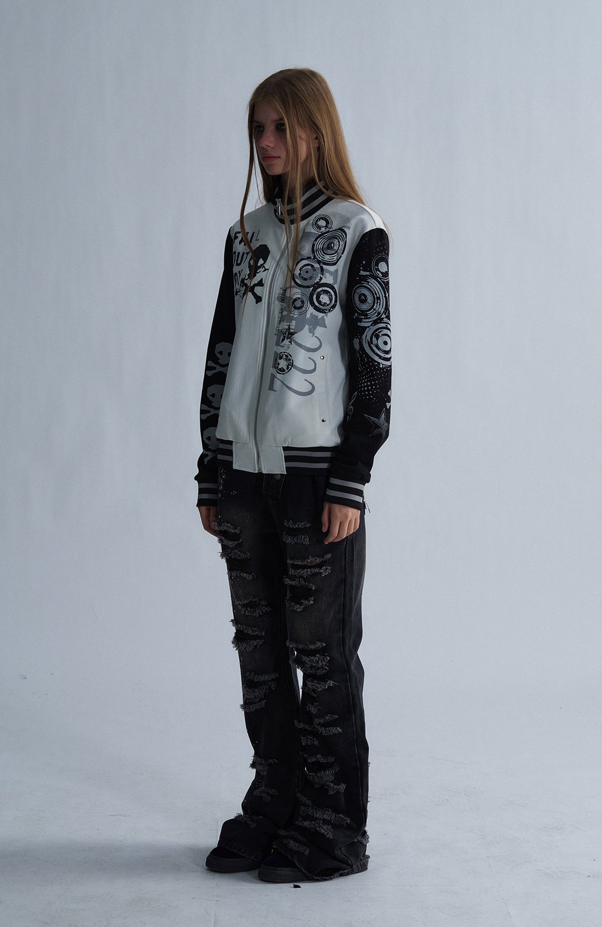 PAIKI Skull Graphic Slim Zip-Up Hoodie Jacket